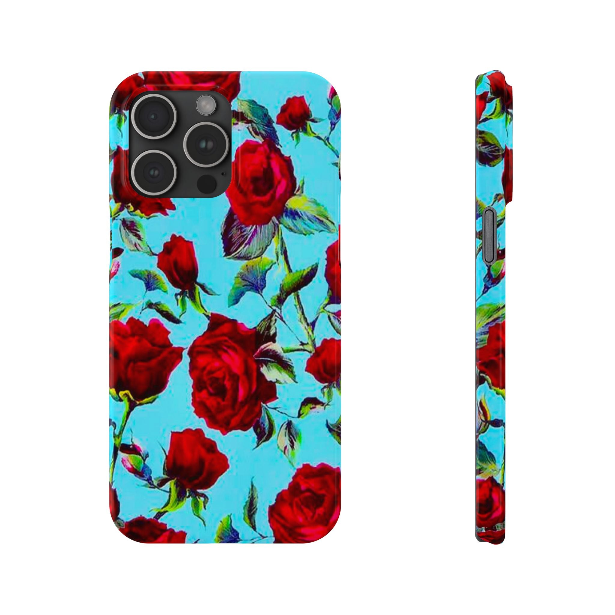 Red Rose Floral on Turquoise Case