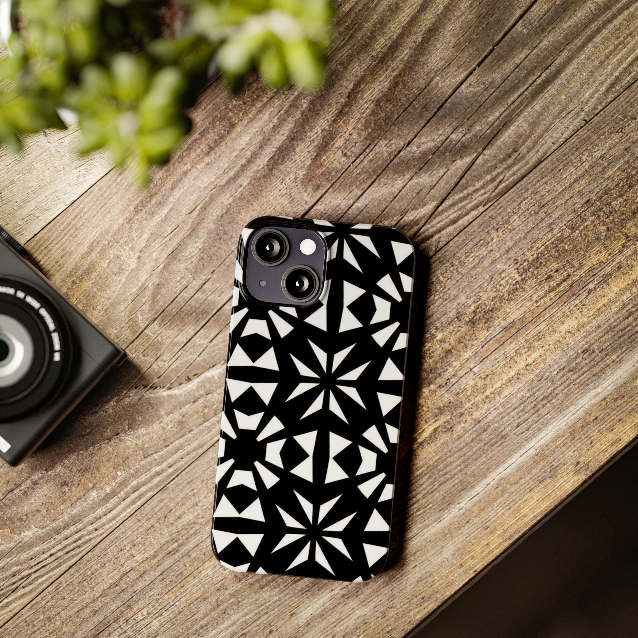 Black & White Geometric Case — Kaleidoscope Star Pattern