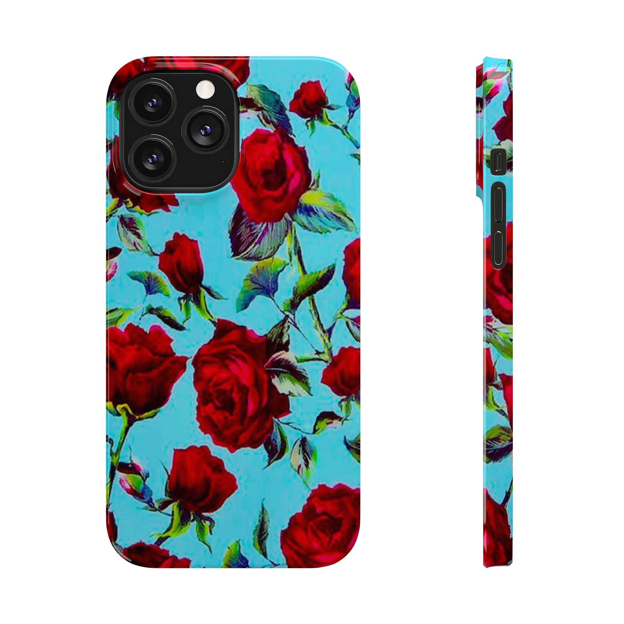 Red Rose Floral on Turquoise Case