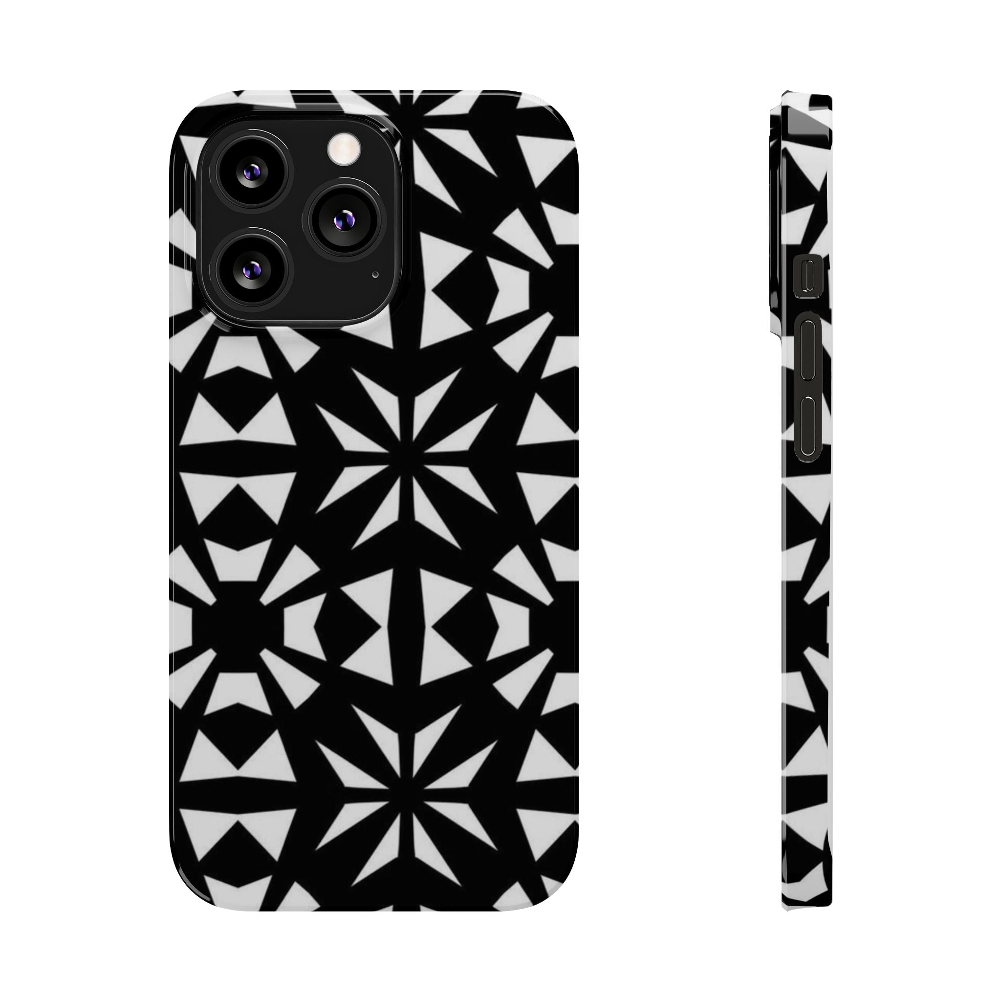 Black & White Geometric Case — Kaleidoscope Star Pattern