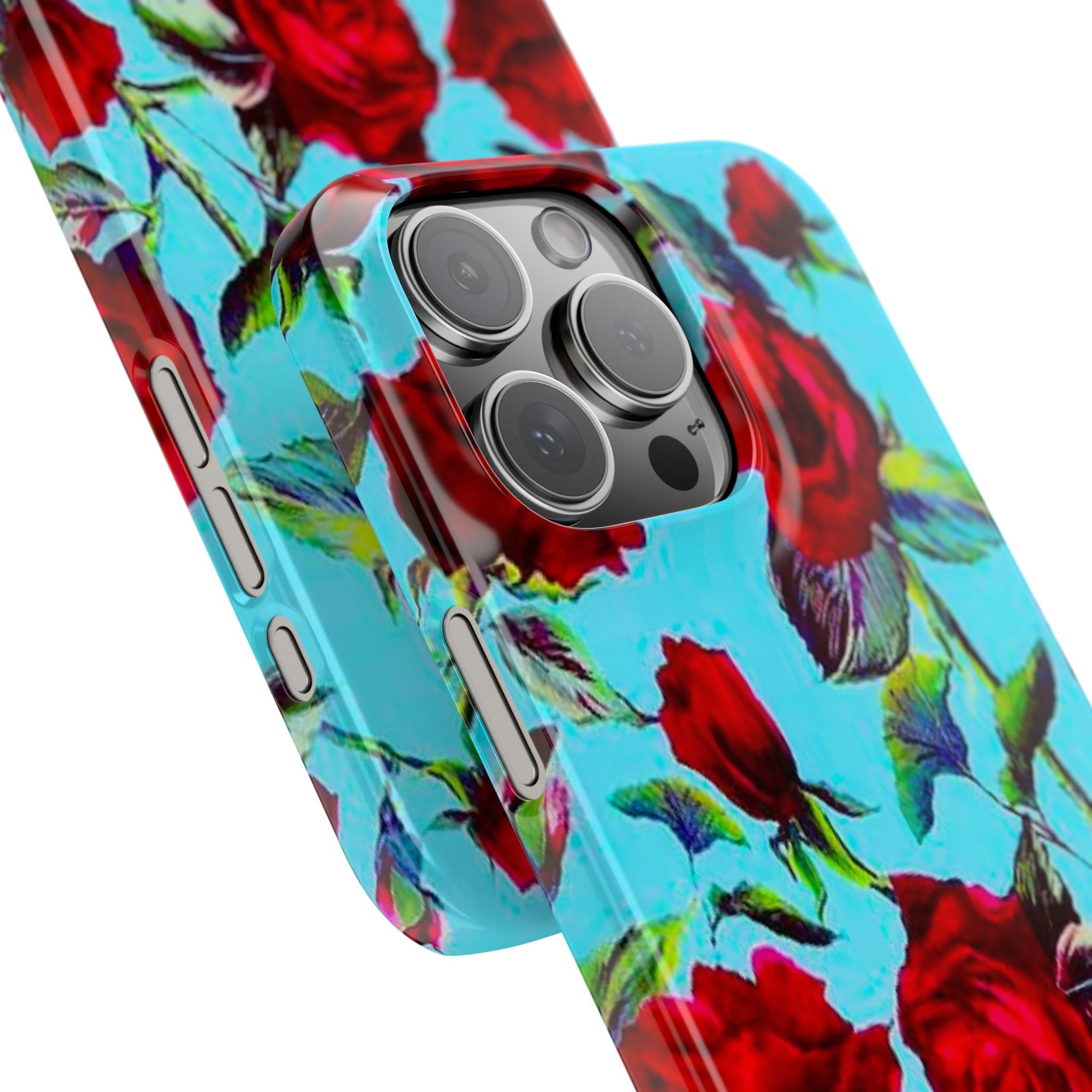 Red Rose Floral on Turquoise Case