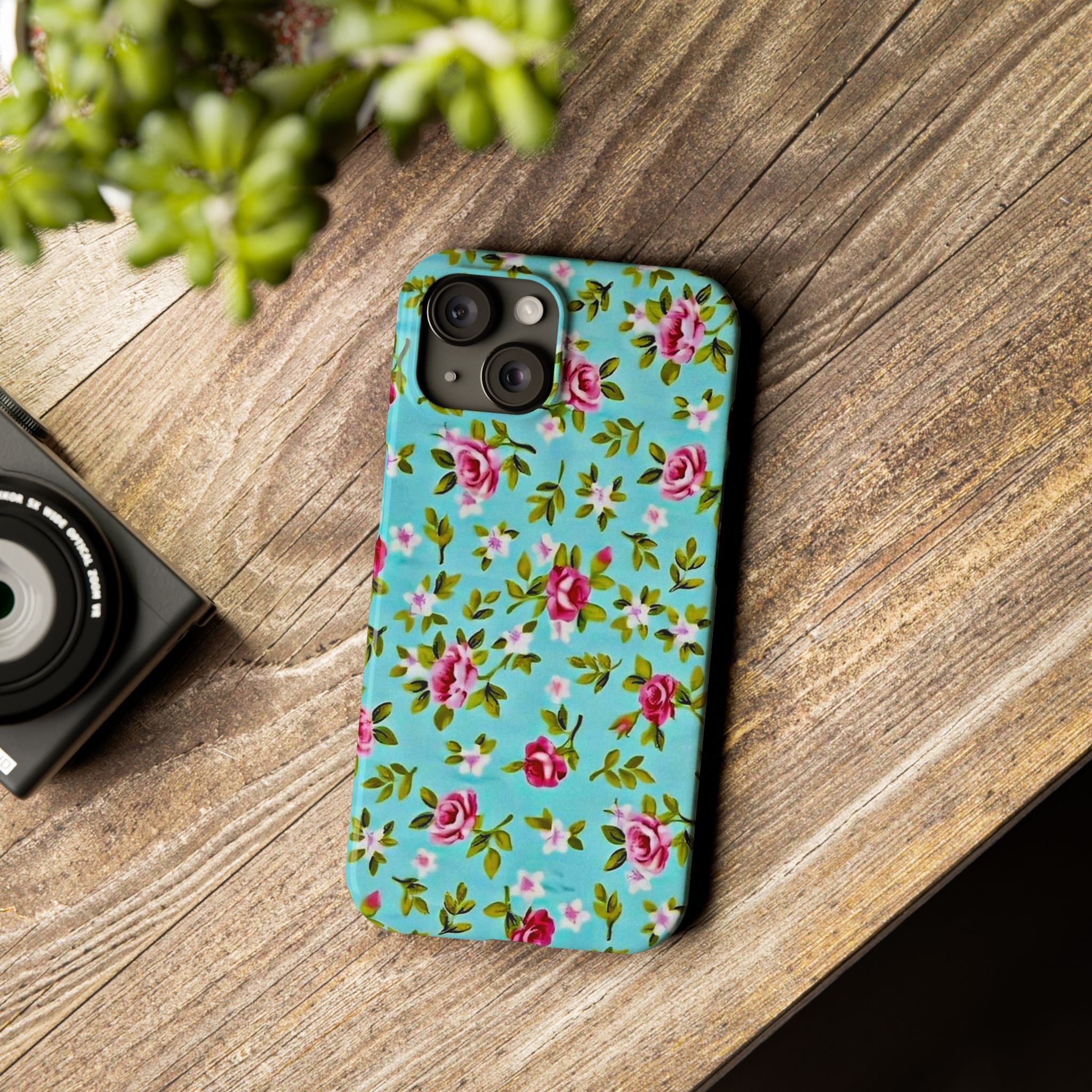 Vintage Pink Roses on Aqua Case