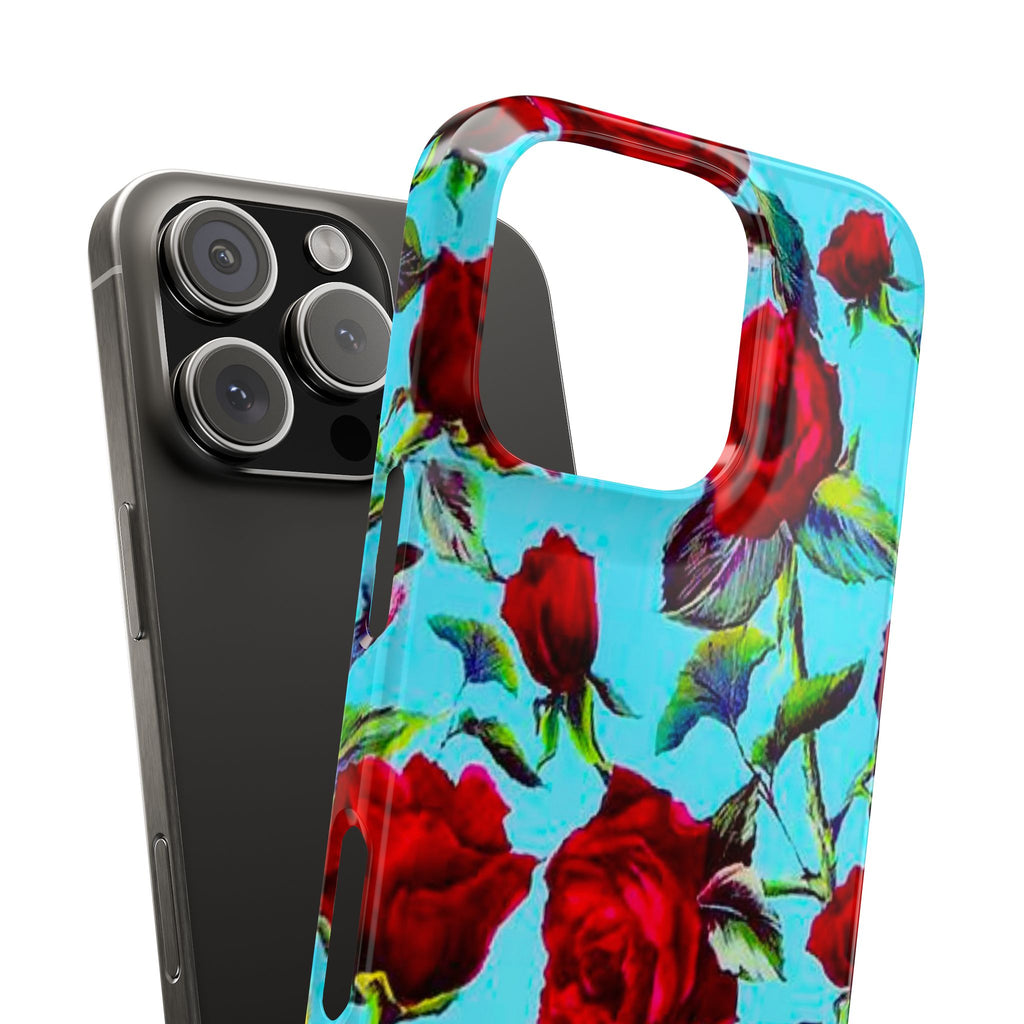 Red Rose Floral on Turquoise Case