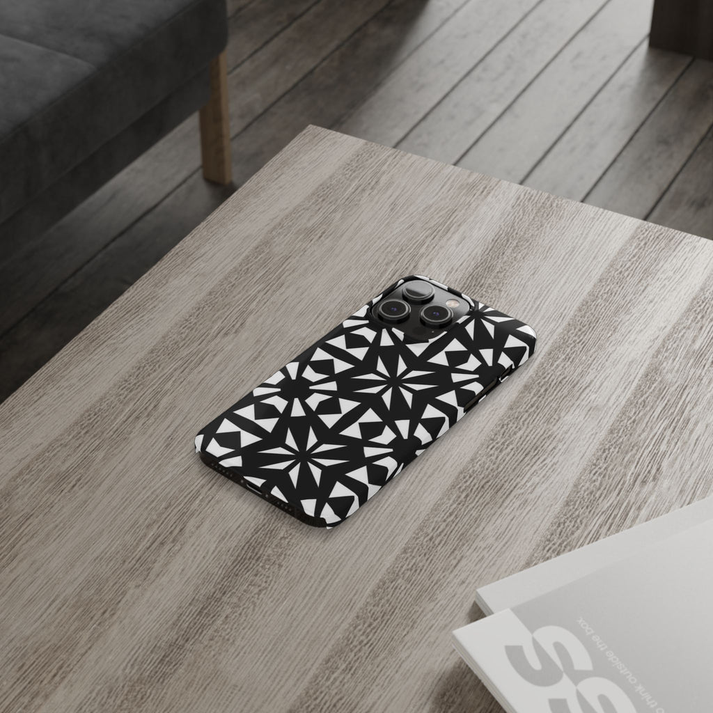 Black & White Geometric Case — Kaleidoscope Star Pattern
