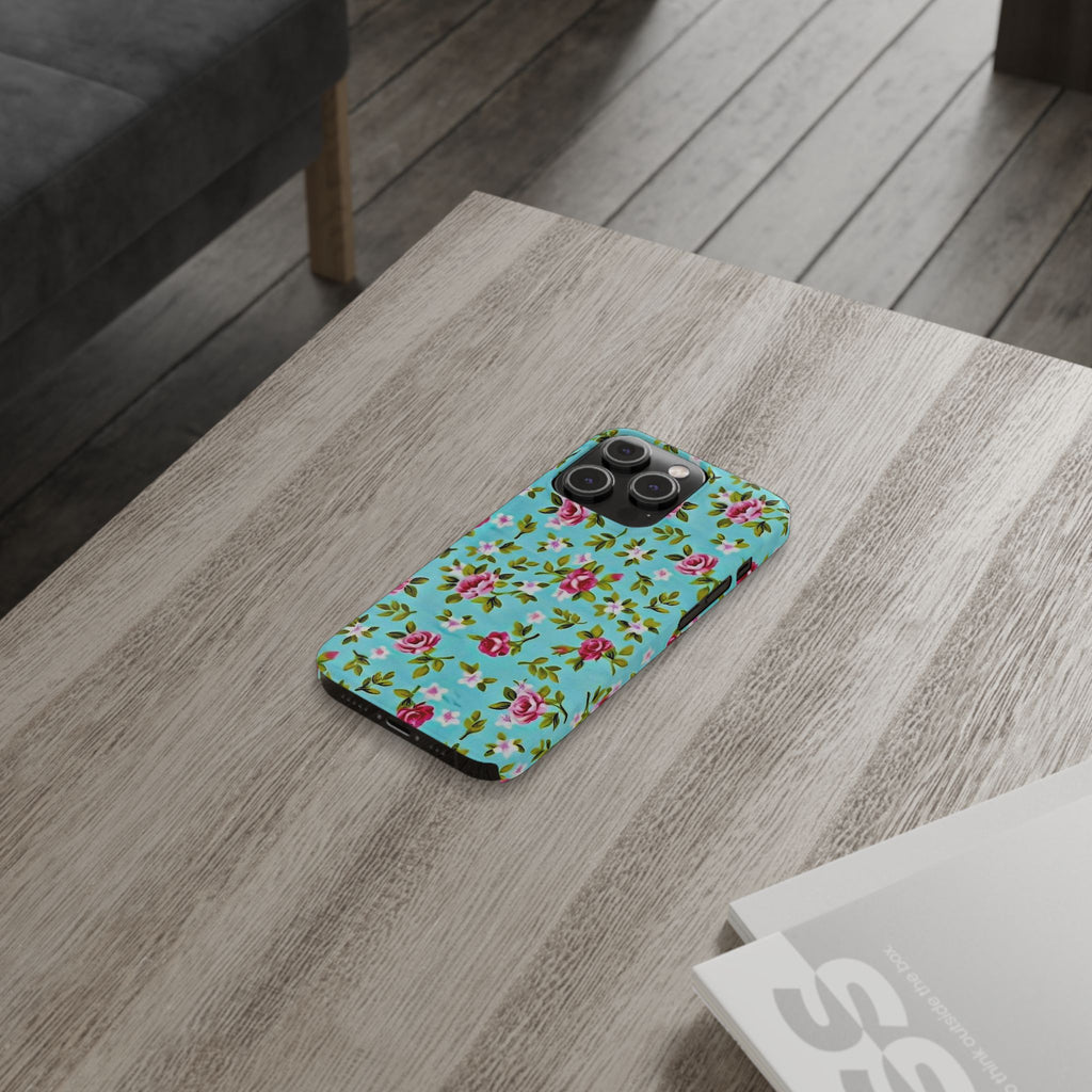 Vintage Pink Roses on Aqua Case