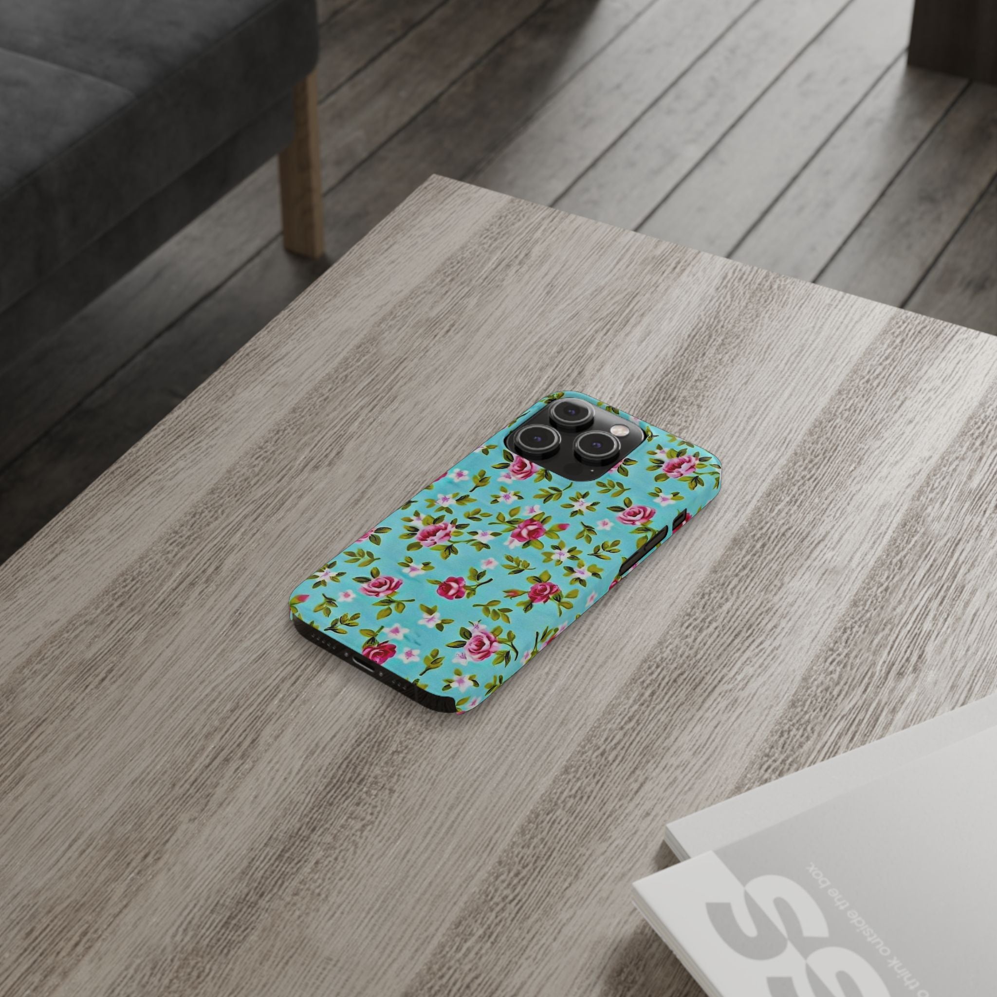 Vintage Pink Roses on Aqua Case