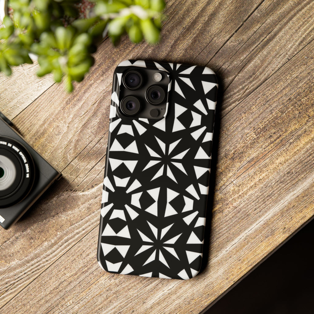 Black & White Geometric Case — Kaleidoscope Star Pattern