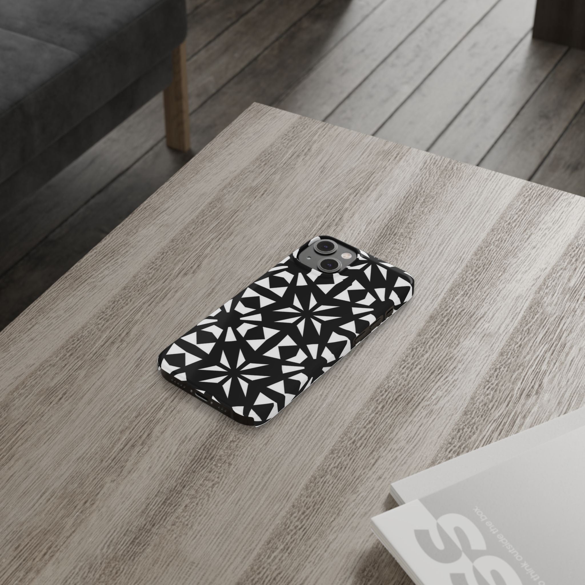 Black & White Geometric Case — Kaleidoscope Star Pattern