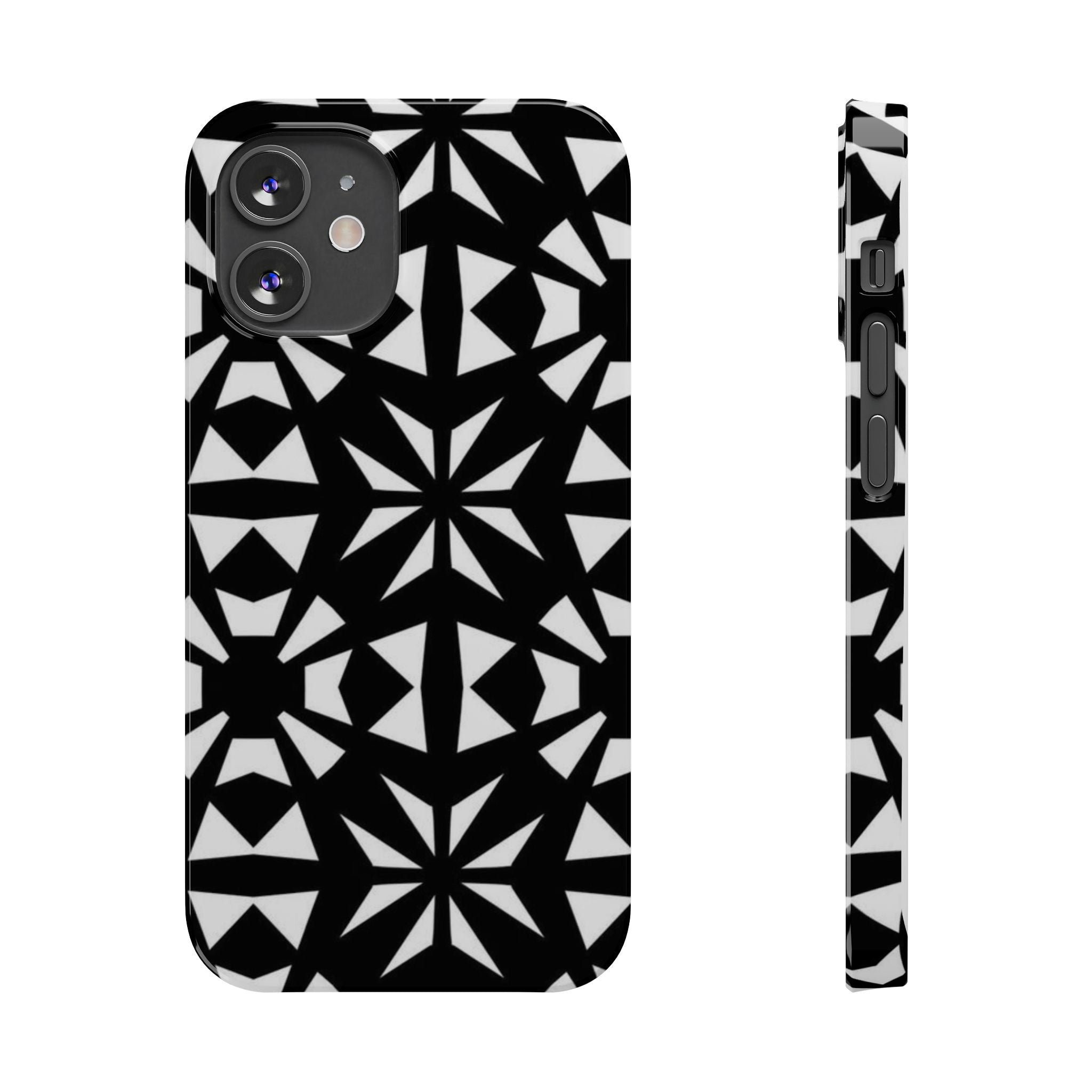 Black & White Geometric Case — Kaleidoscope Star Pattern