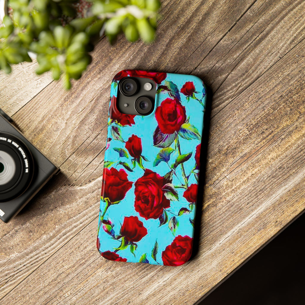 Red Rose Floral on Turquoise Case