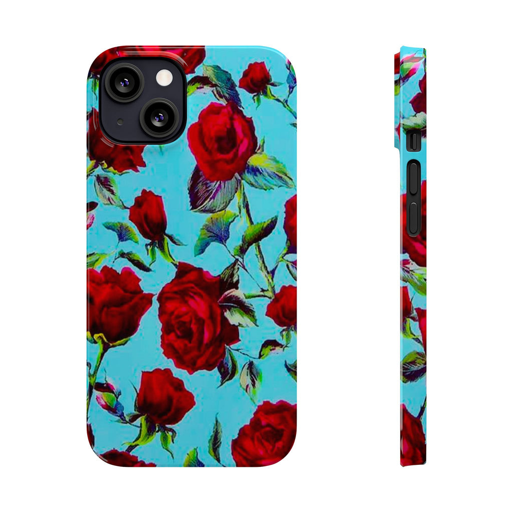 Red Rose Floral on Turquoise Case