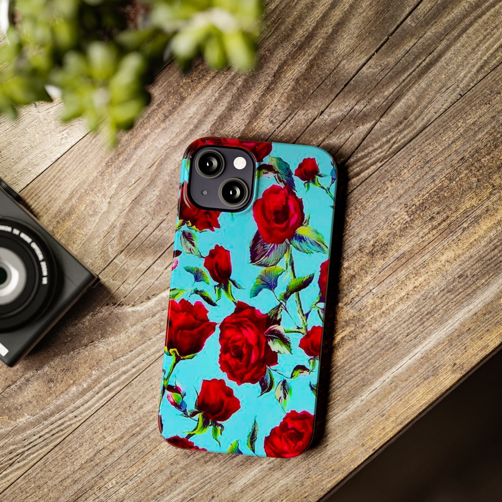 Red Rose Floral on Turquoise Case