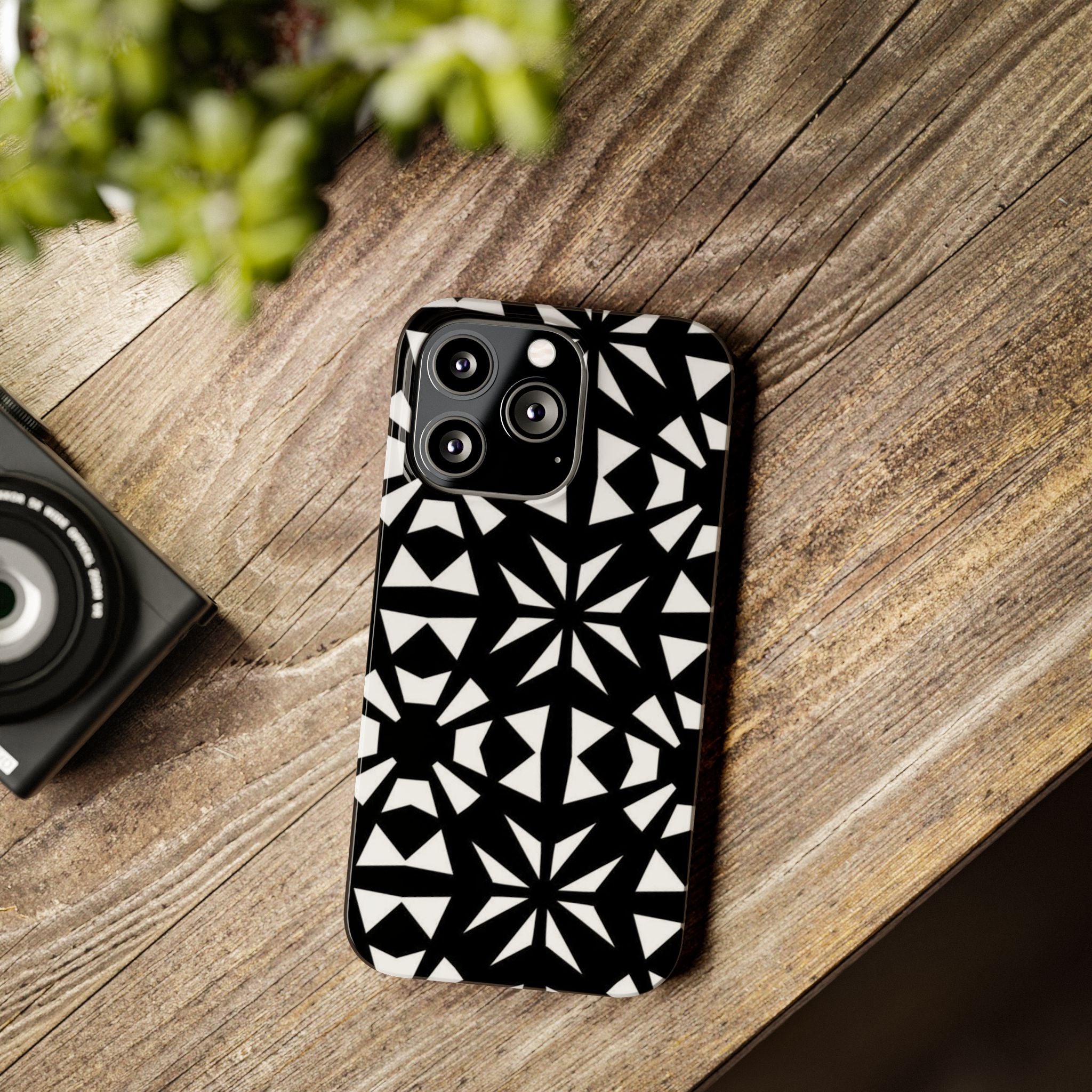 Black & White Geometric Case — Kaleidoscope Star Pattern