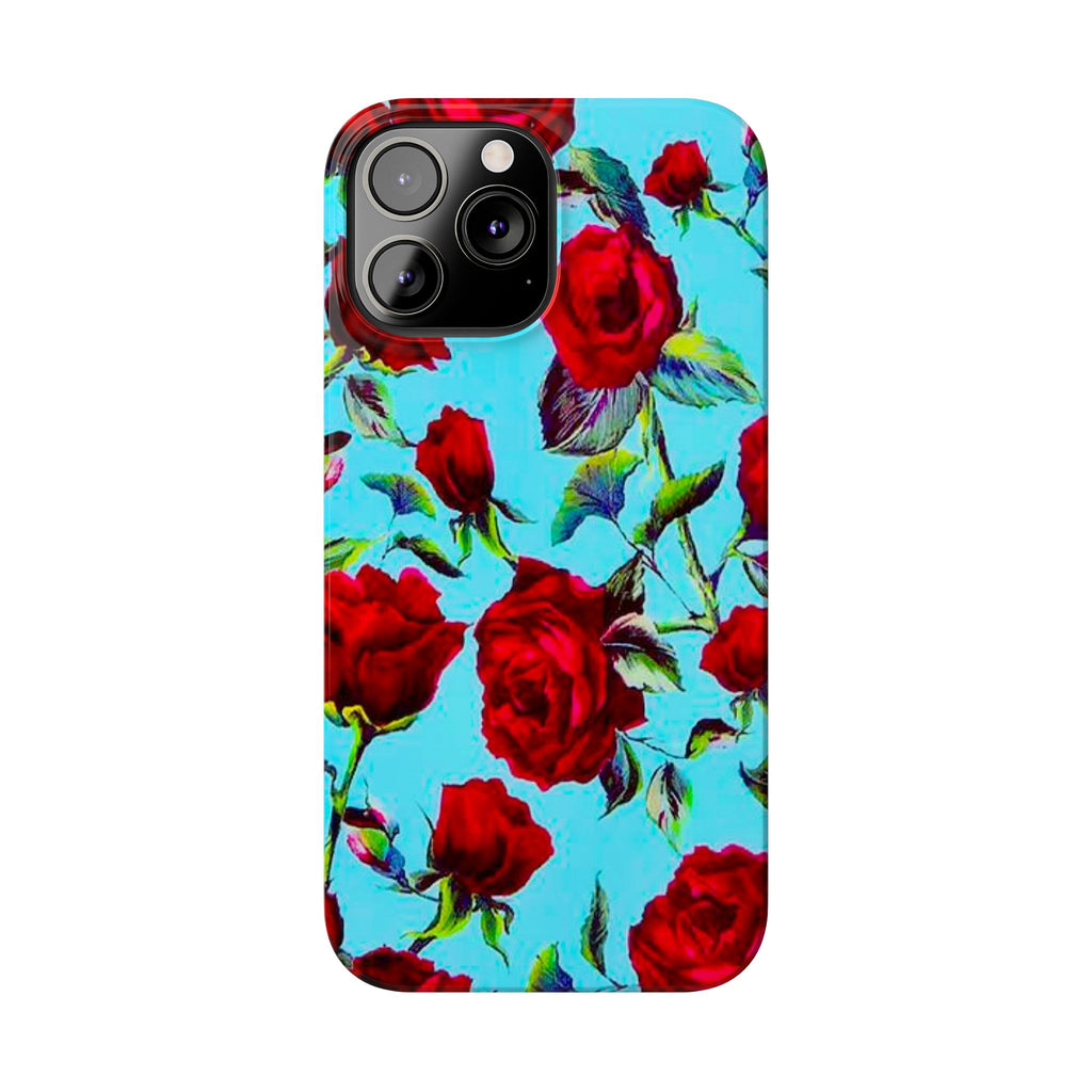 Red Rose Floral on Turquoise Case