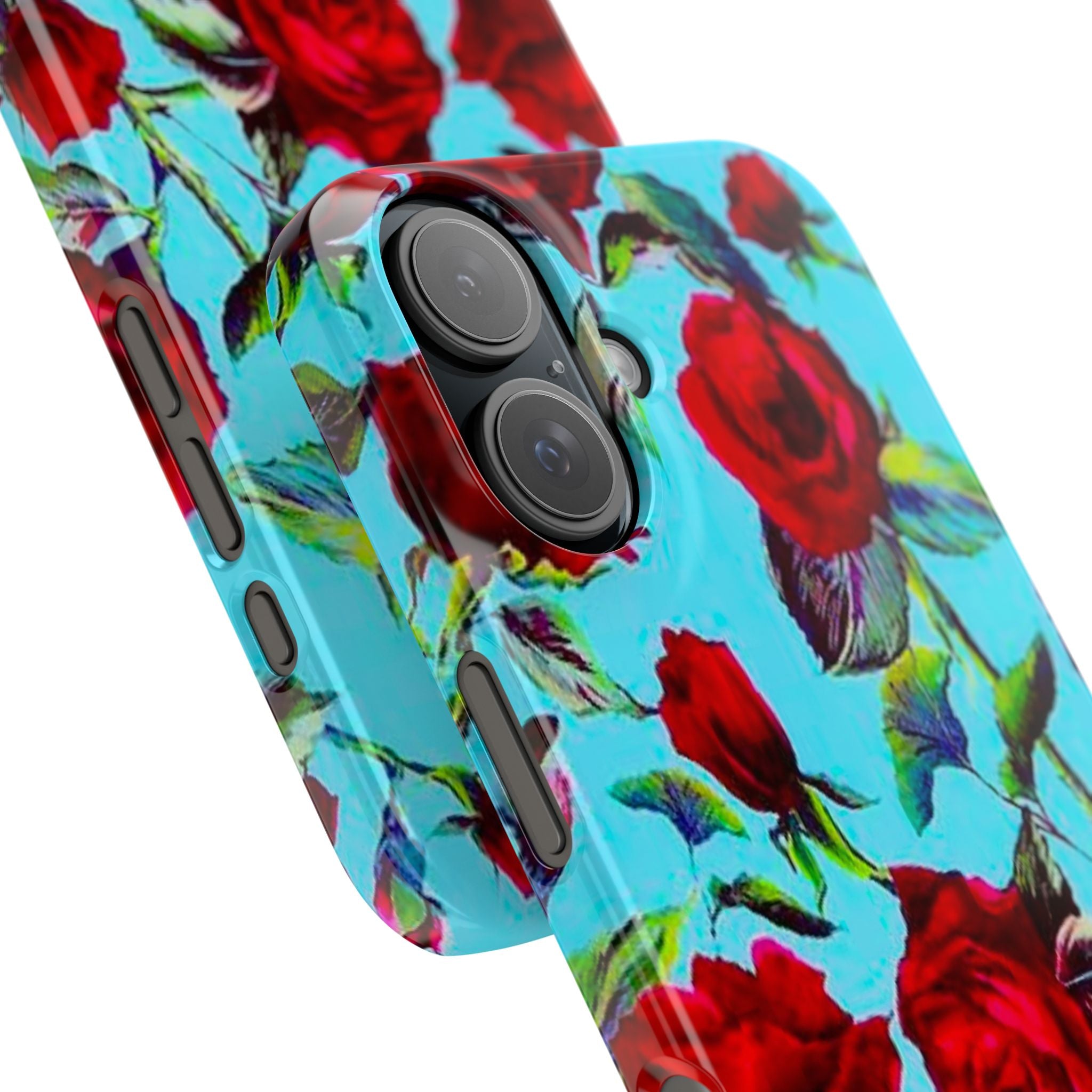 Red Rose Floral on Turquoise Case