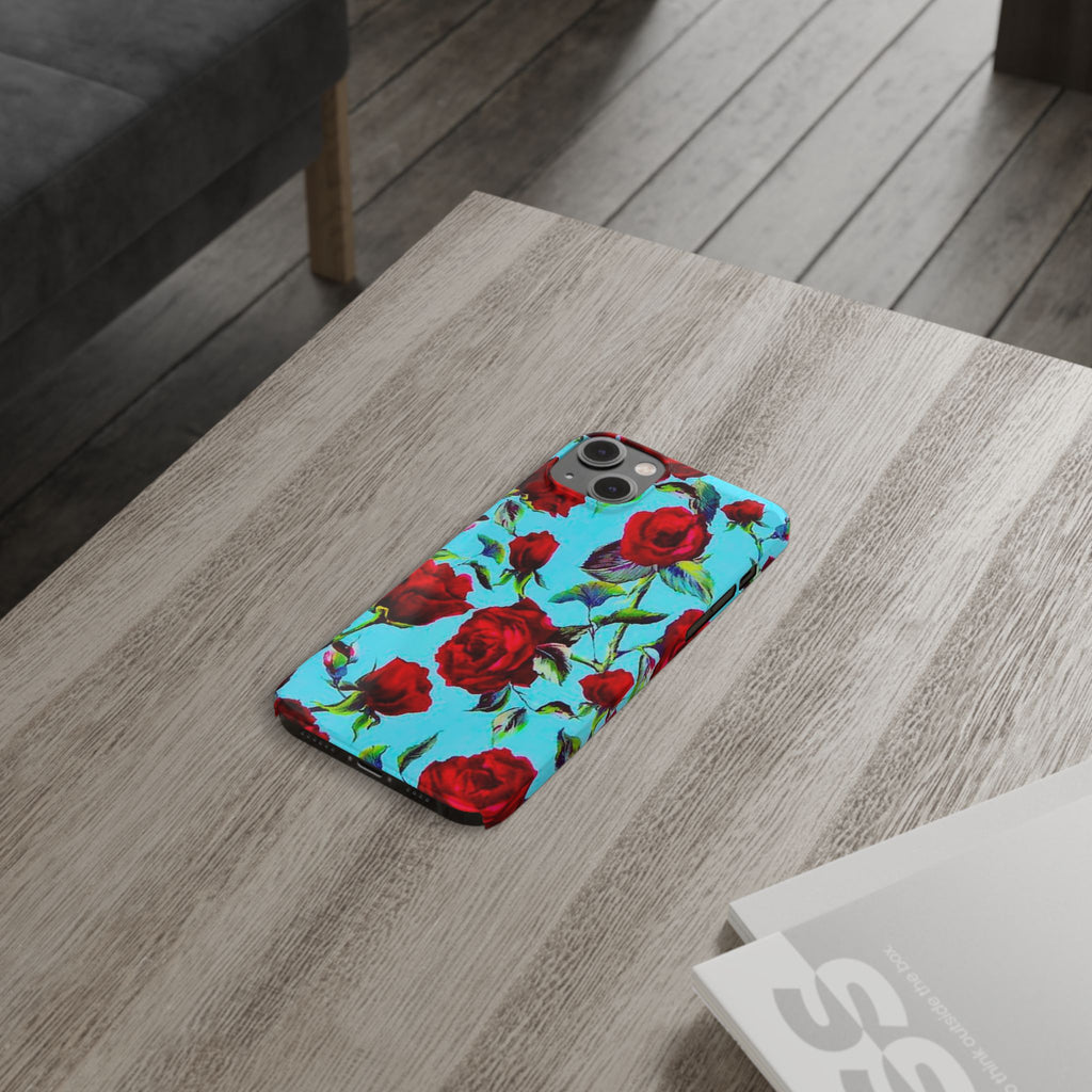 Red Rose Floral on Turquoise Case