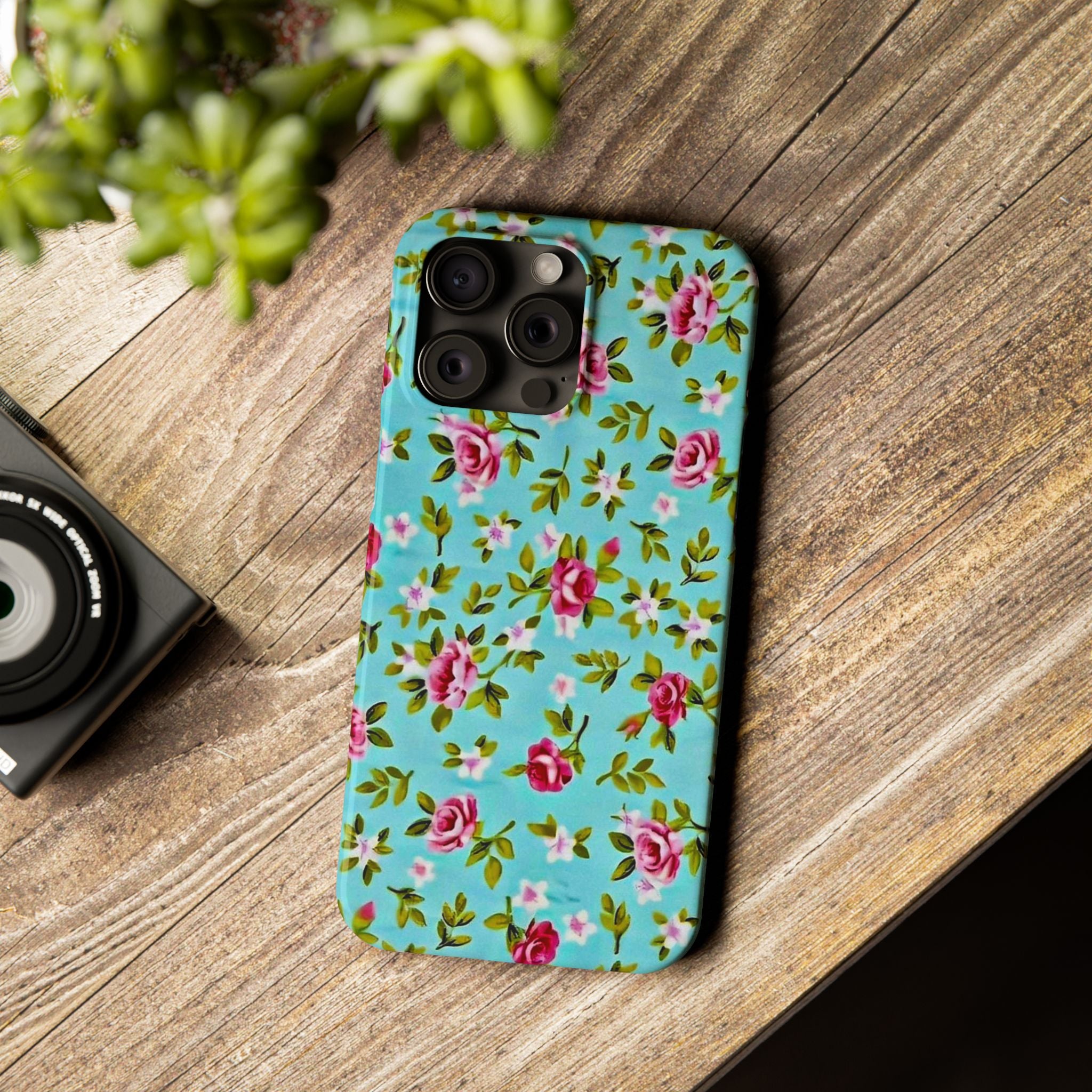 Vintage Pink Roses on Aqua Case