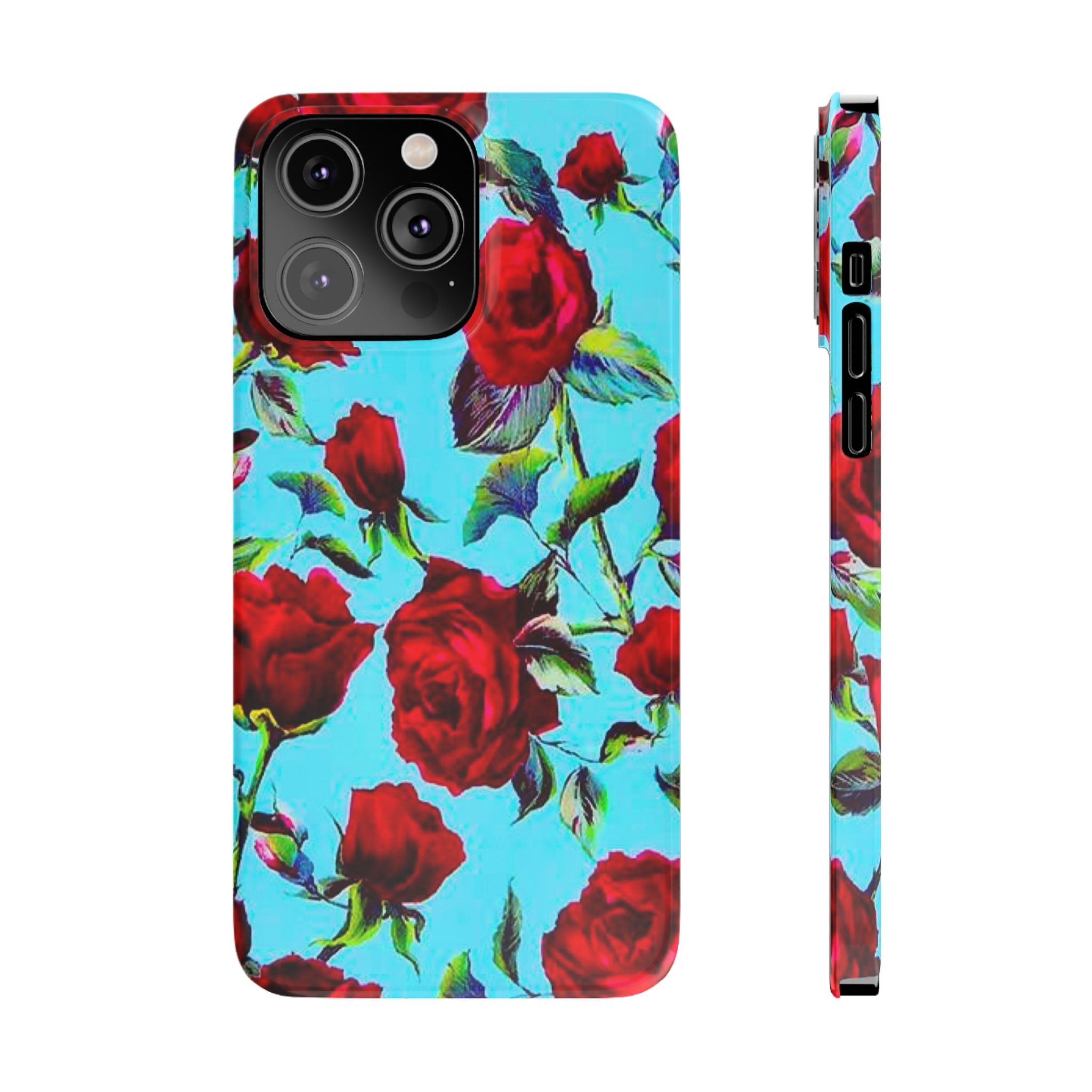 Red Rose Floral on Turquoise Case