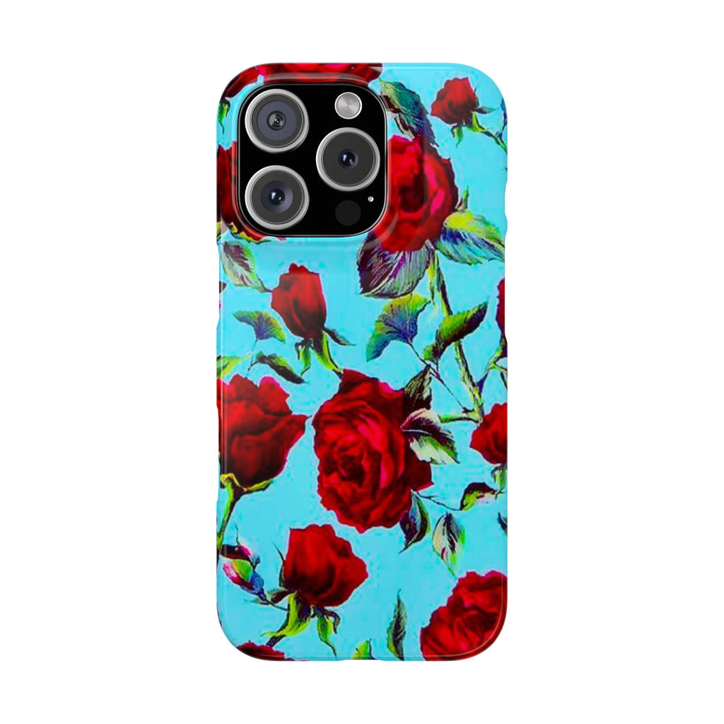 Red Rose Floral on Turquoise Case