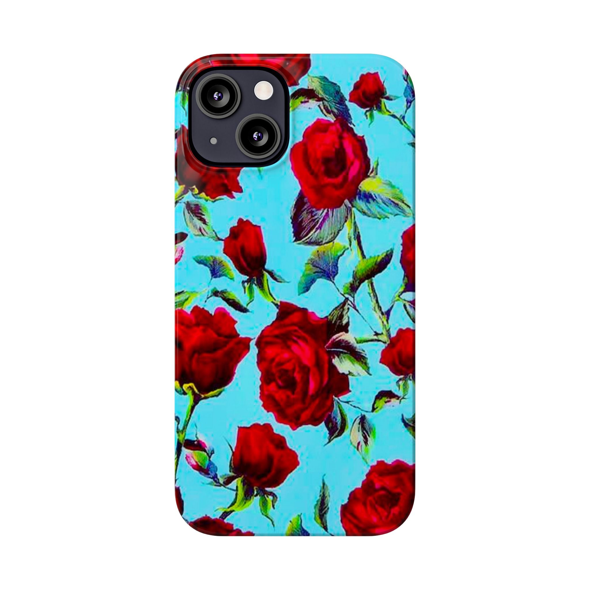 Red Rose Floral on Turquoise Case