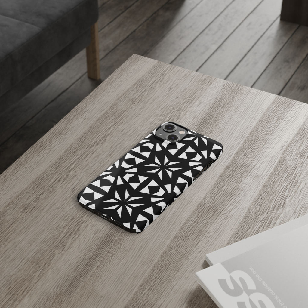 Black & White Geometric Case — Kaleidoscope Star Pattern
