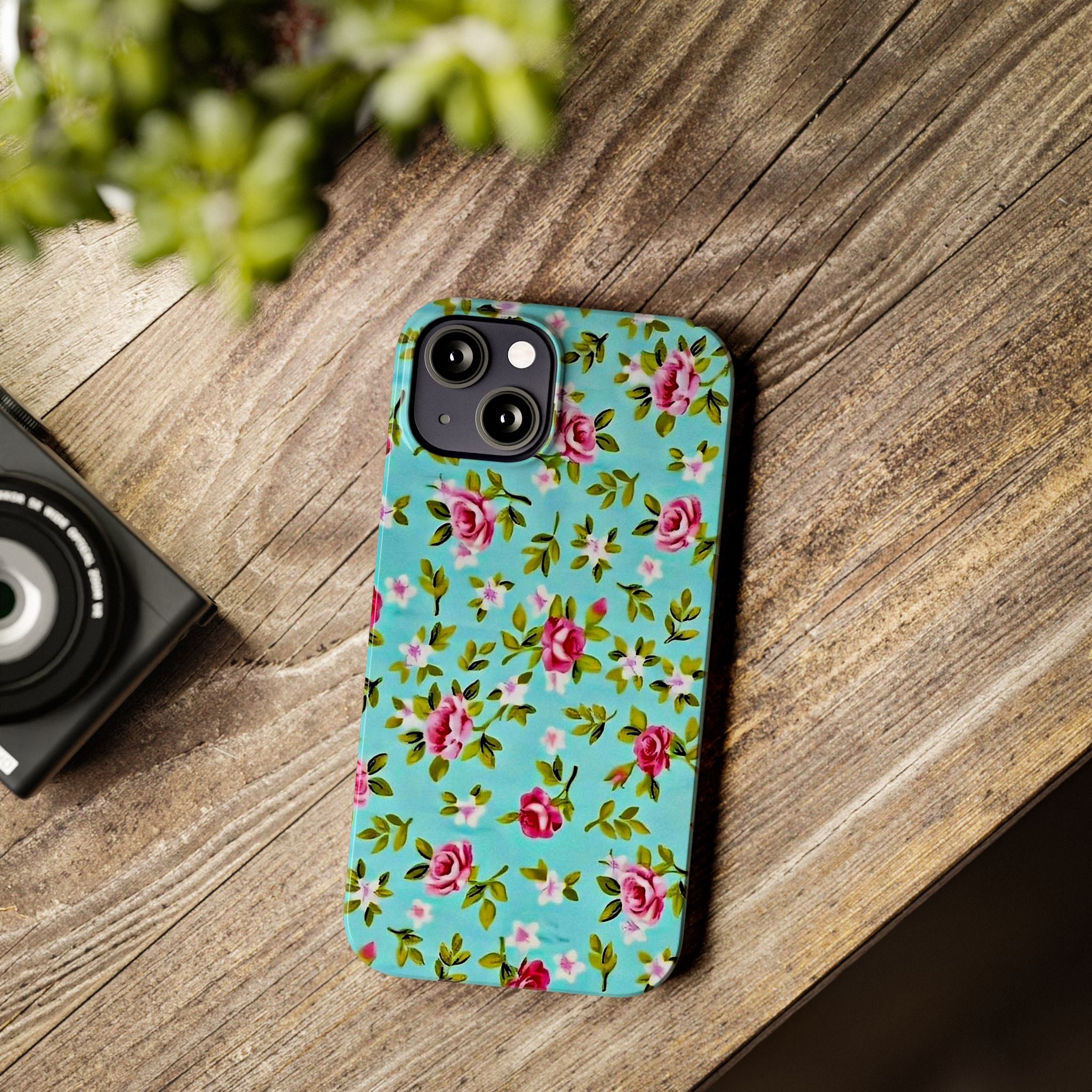 Vintage Pink Roses on Aqua Case