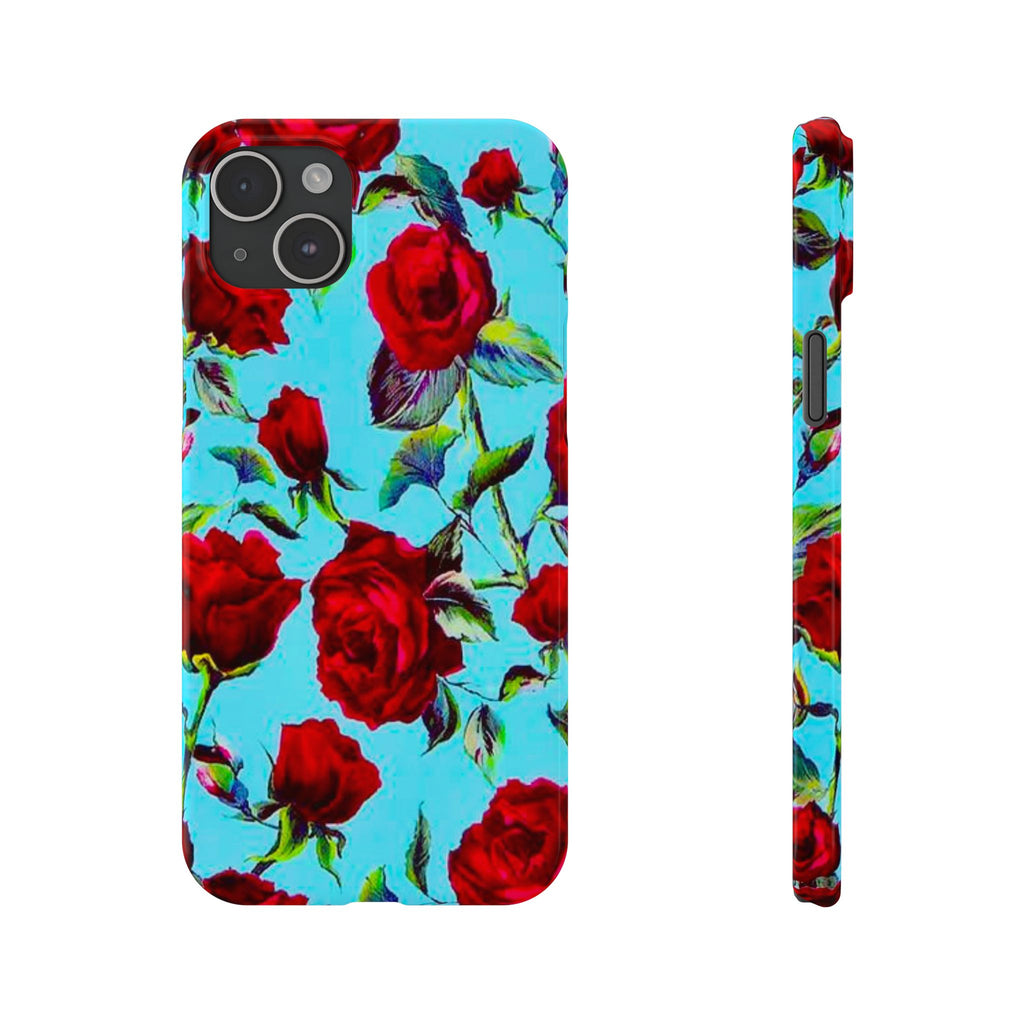 Red Rose Floral on Turquoise Case