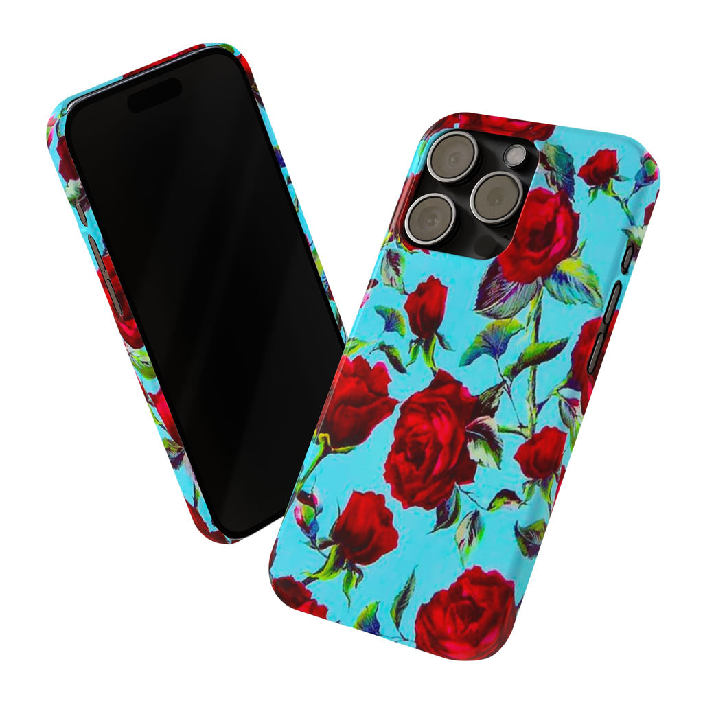 Red Rose Floral on Turquoise Case