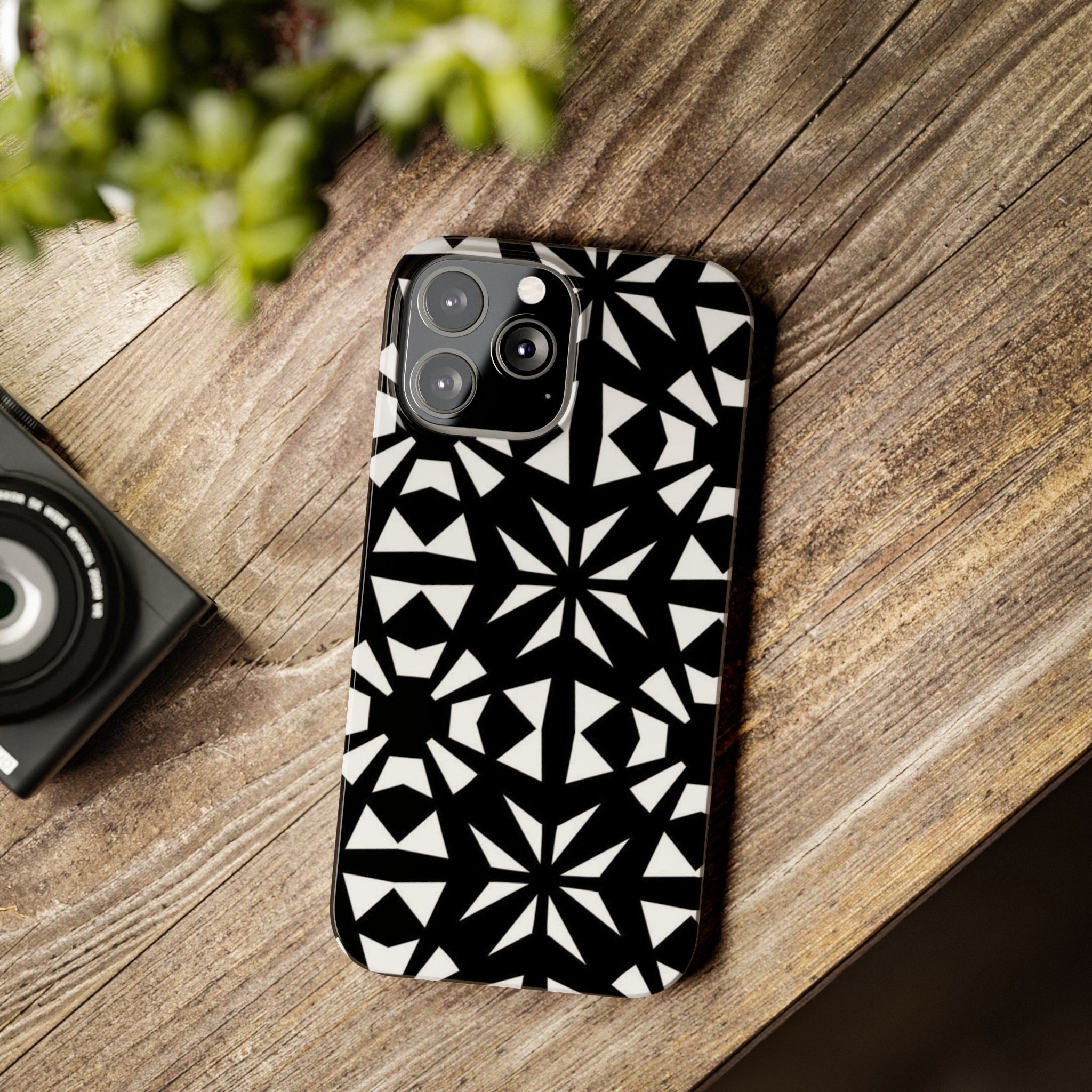 Black & White Geometric Case — Kaleidoscope Star Pattern