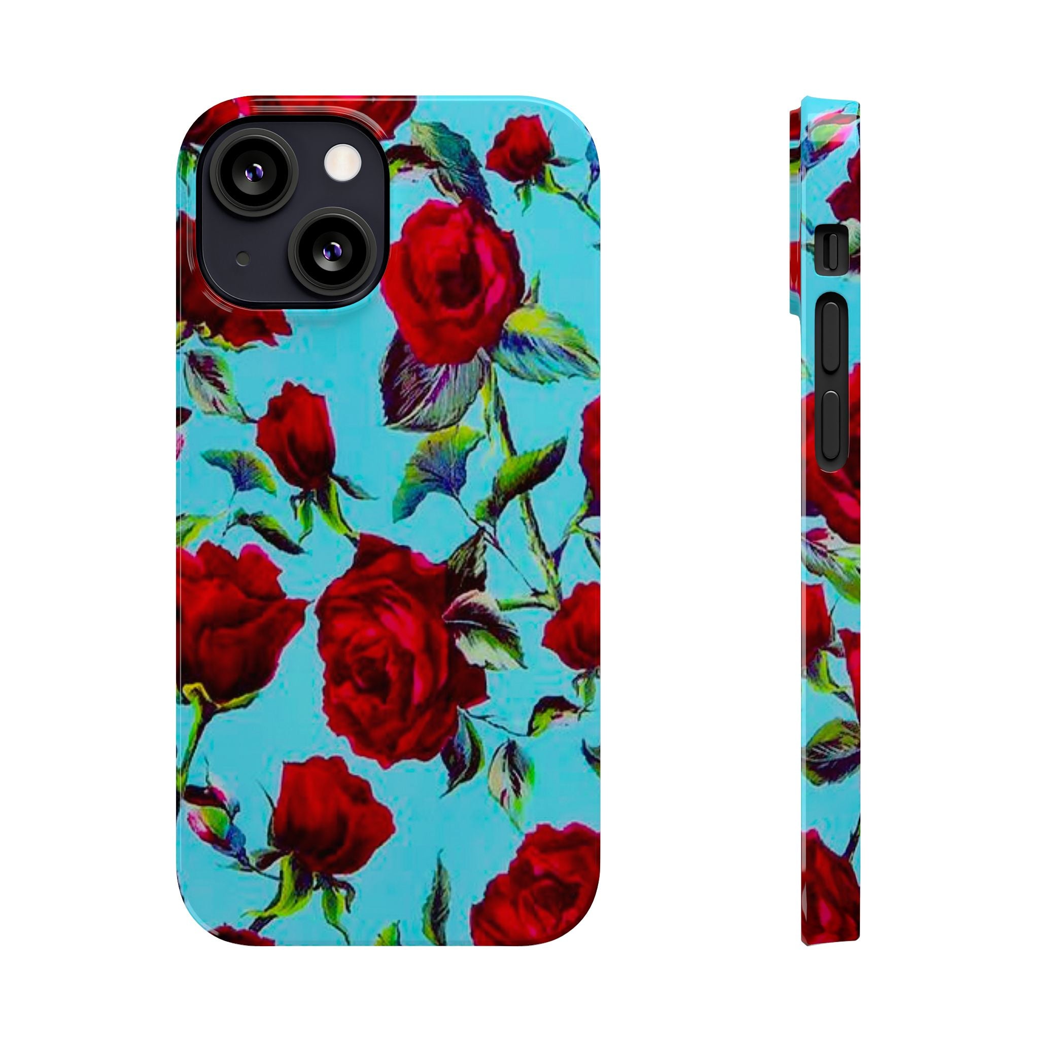 Red Rose Floral on Turquoise Case
