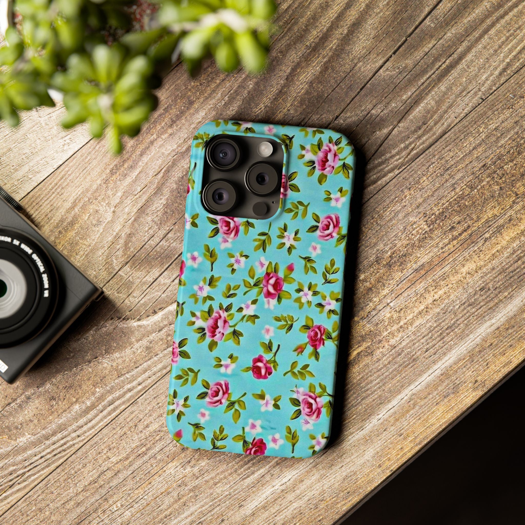 Vintage Pink Roses on Aqua Case