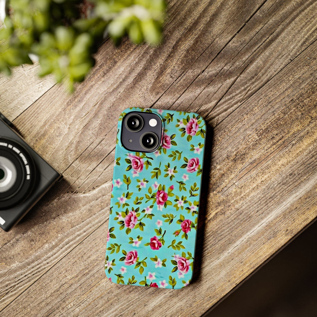 Vintage Pink Roses on Aqua Case