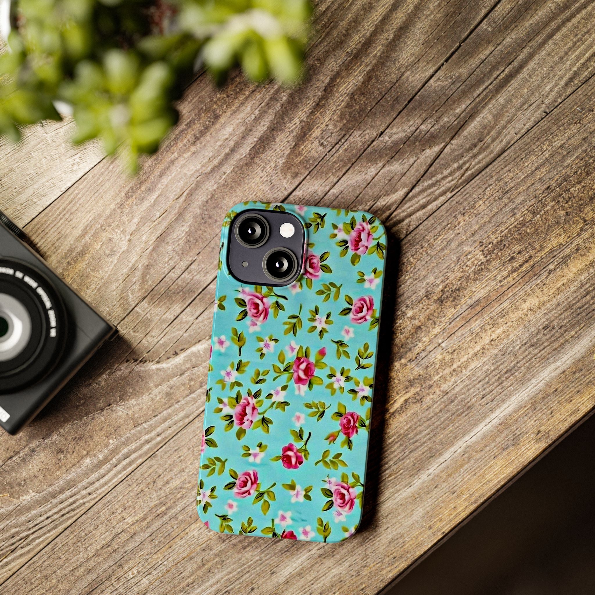 Vintage Pink Roses on Aqua Case