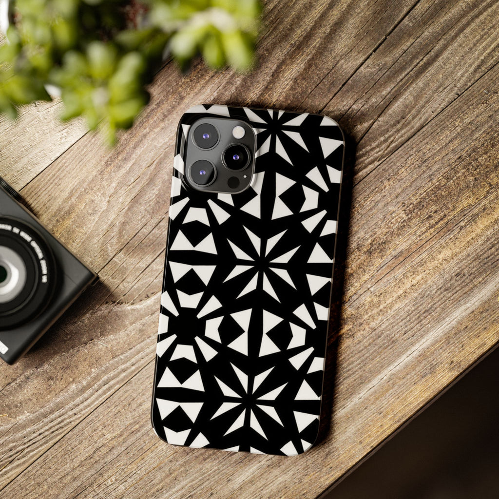 Black & White Geometric Case — Kaleidoscope Star Pattern
