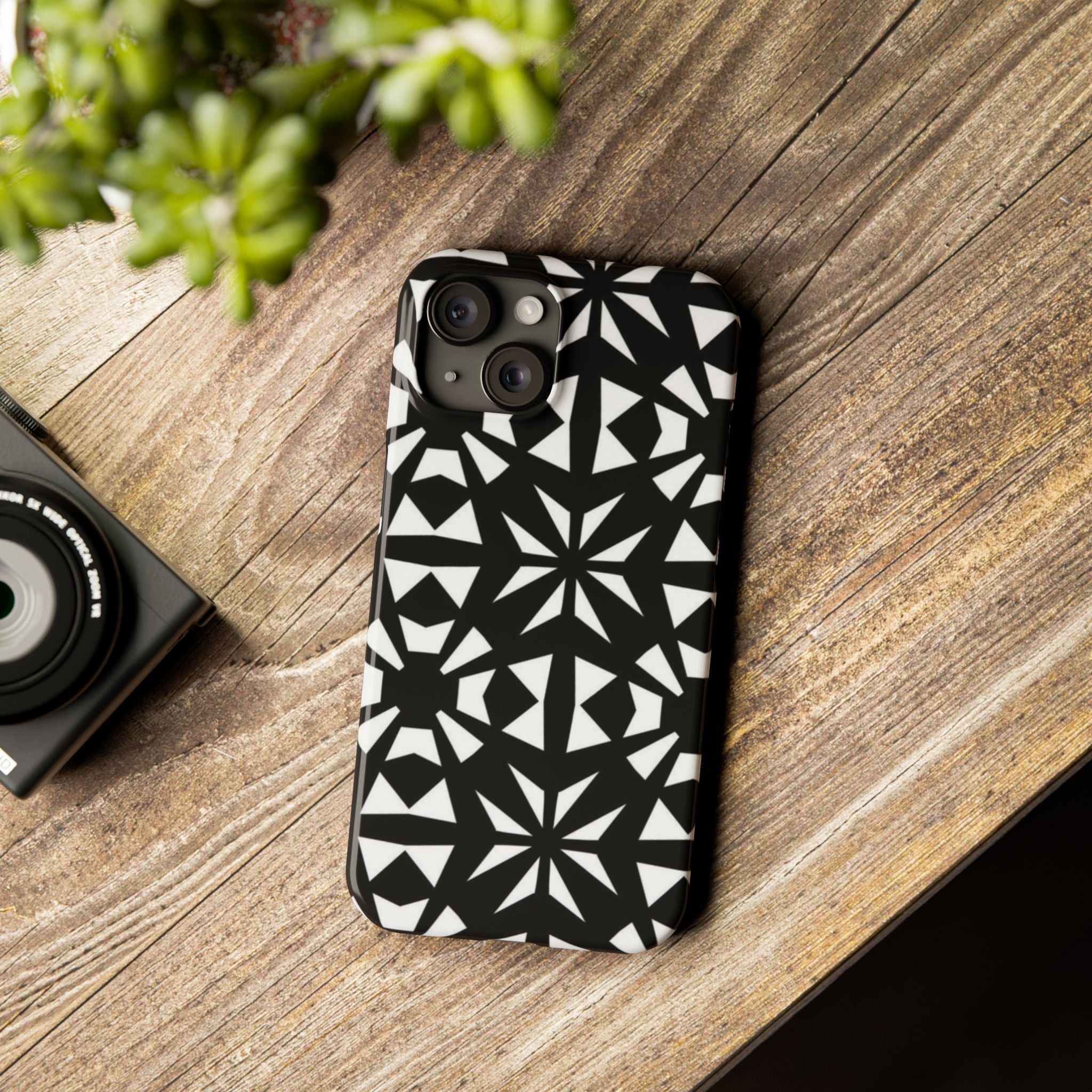 Black & White Geometric Case — Kaleidoscope Star Pattern