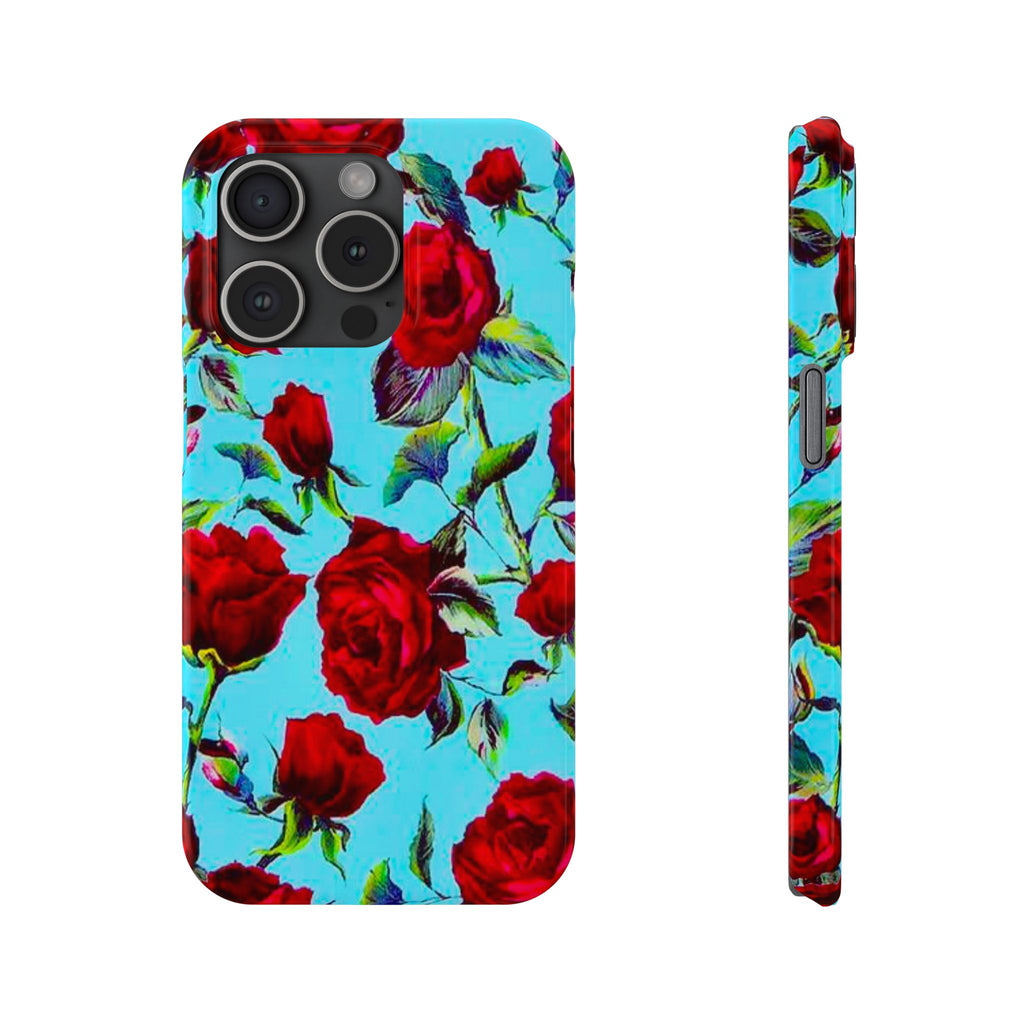 Red Rose Floral on Turquoise Case