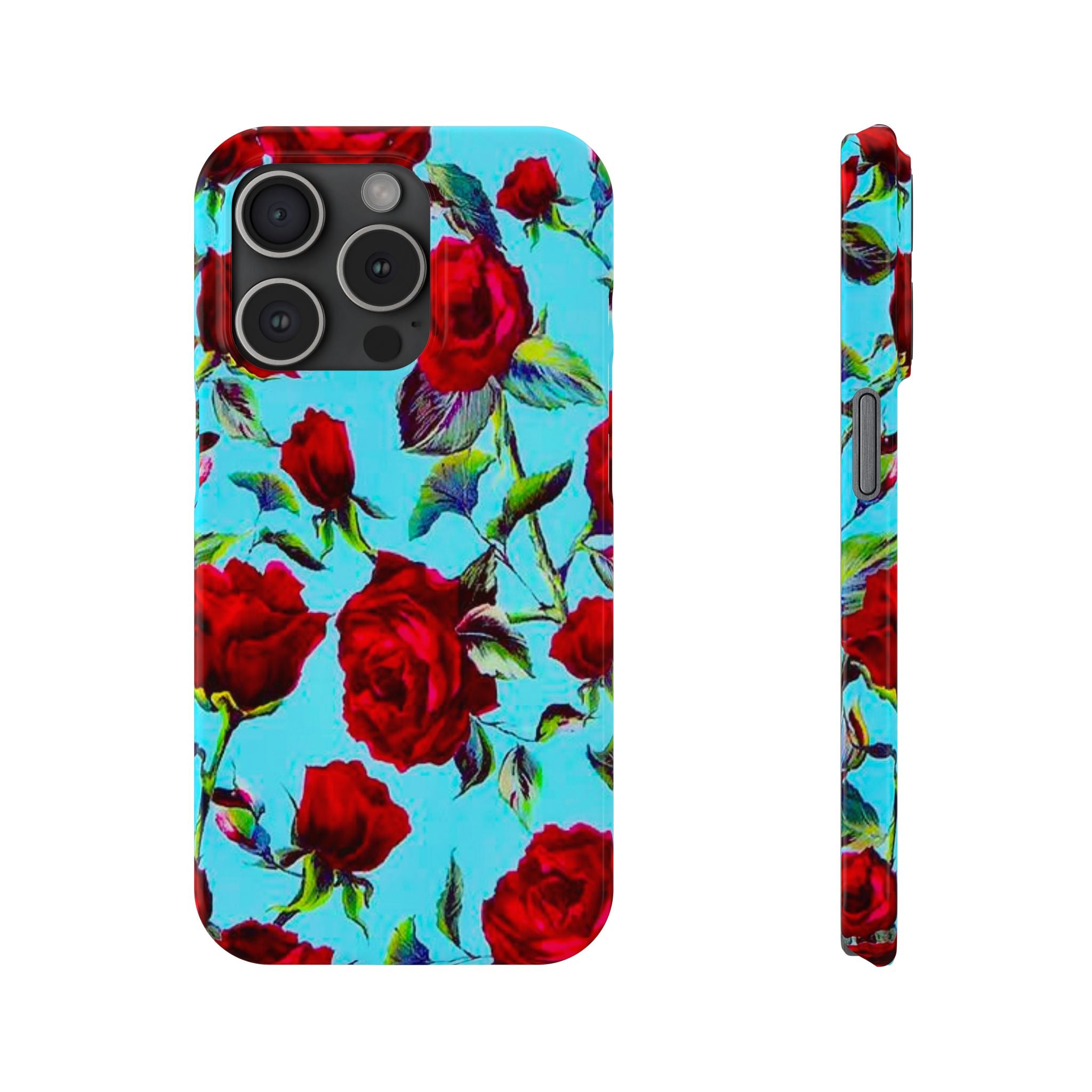 Red Rose Floral on Turquoise Case