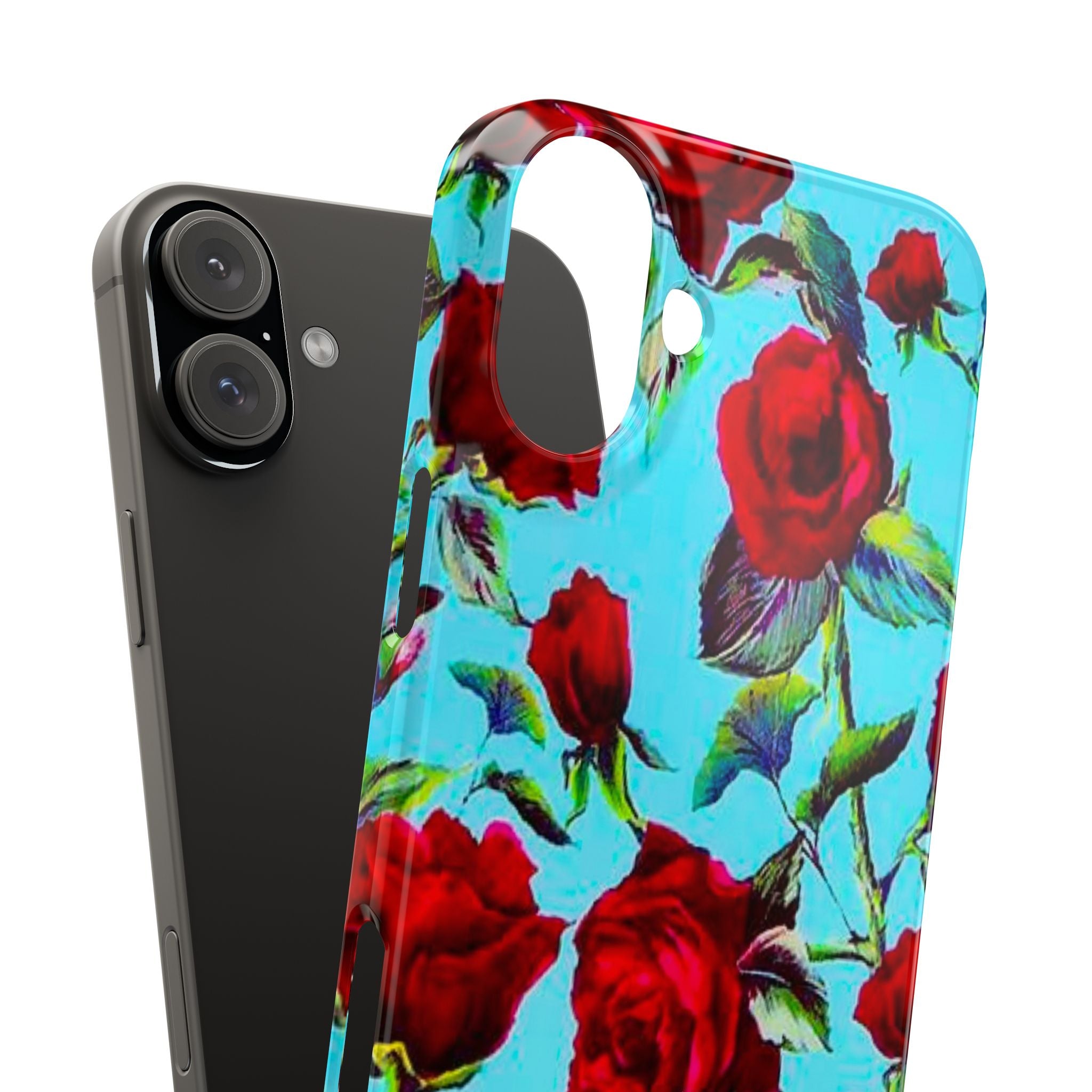 Red Rose Floral on Turquoise Case