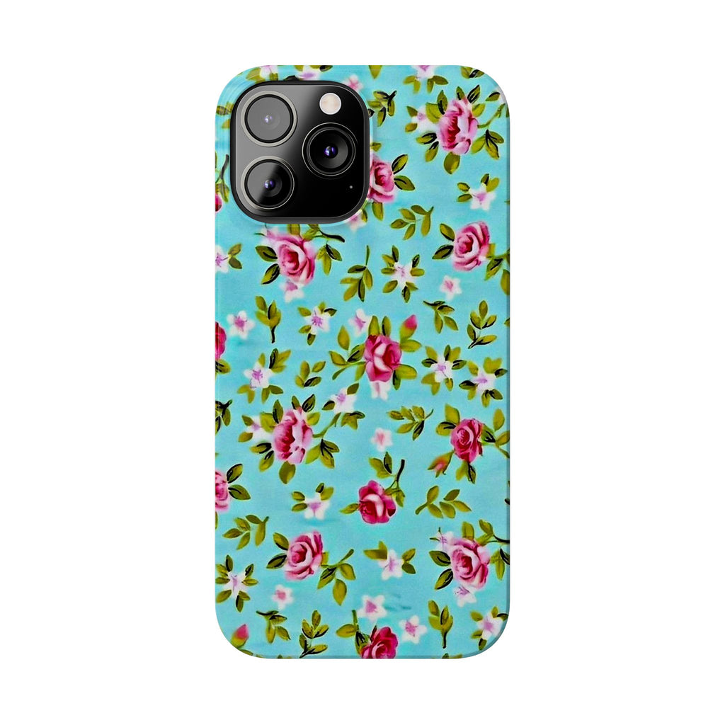 Vintage Pink Roses on Aqua Case