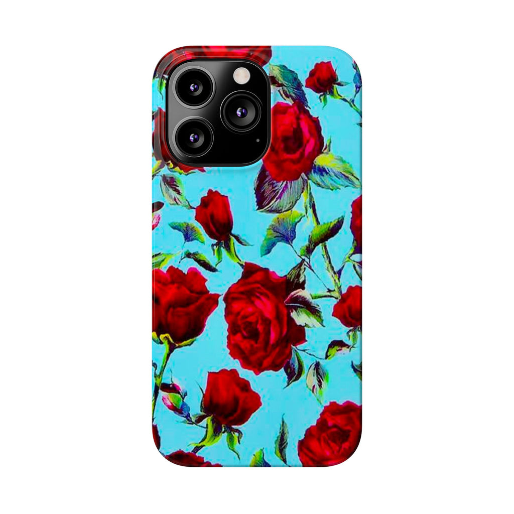 Red Rose Floral on Turquoise Case