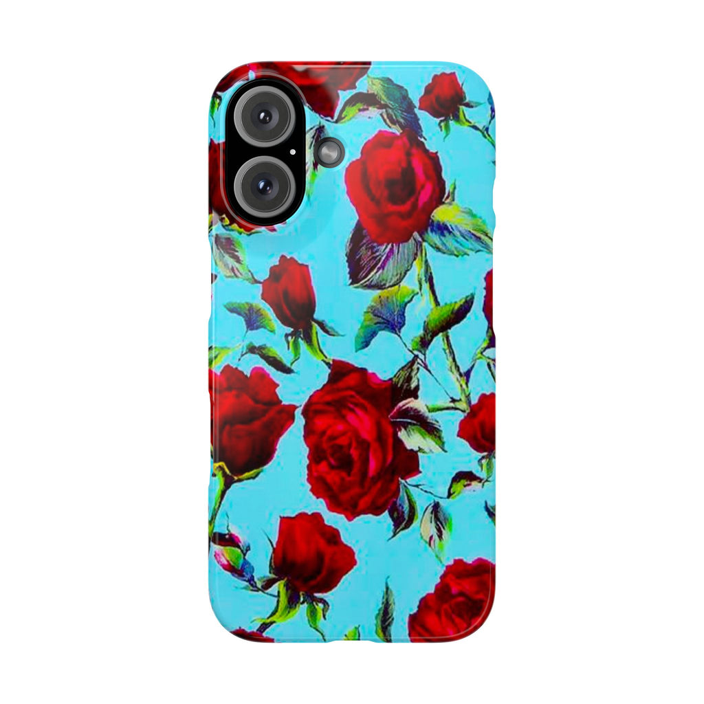 Red Rose Floral on Turquoise Case