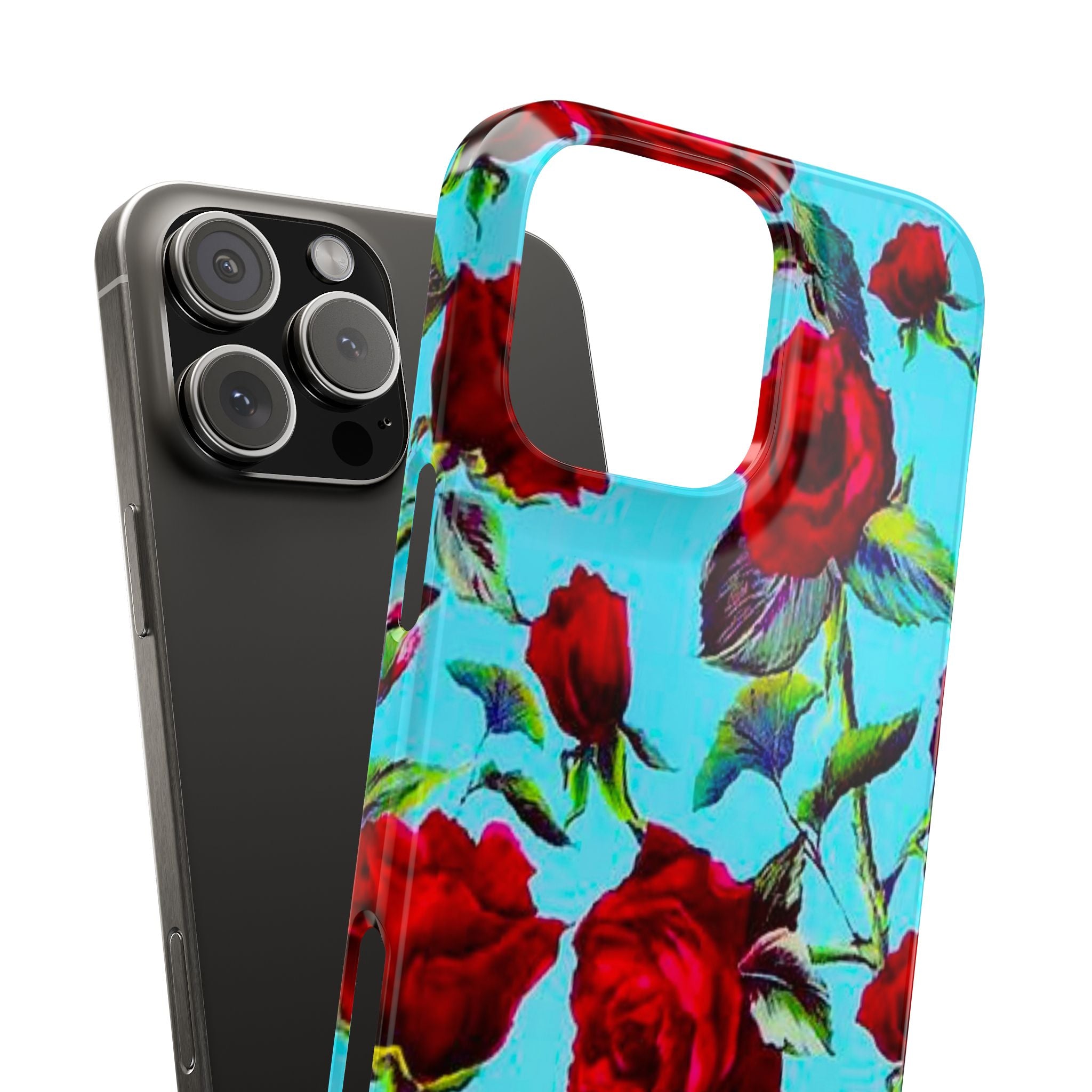 Red Rose Floral on Turquoise Case