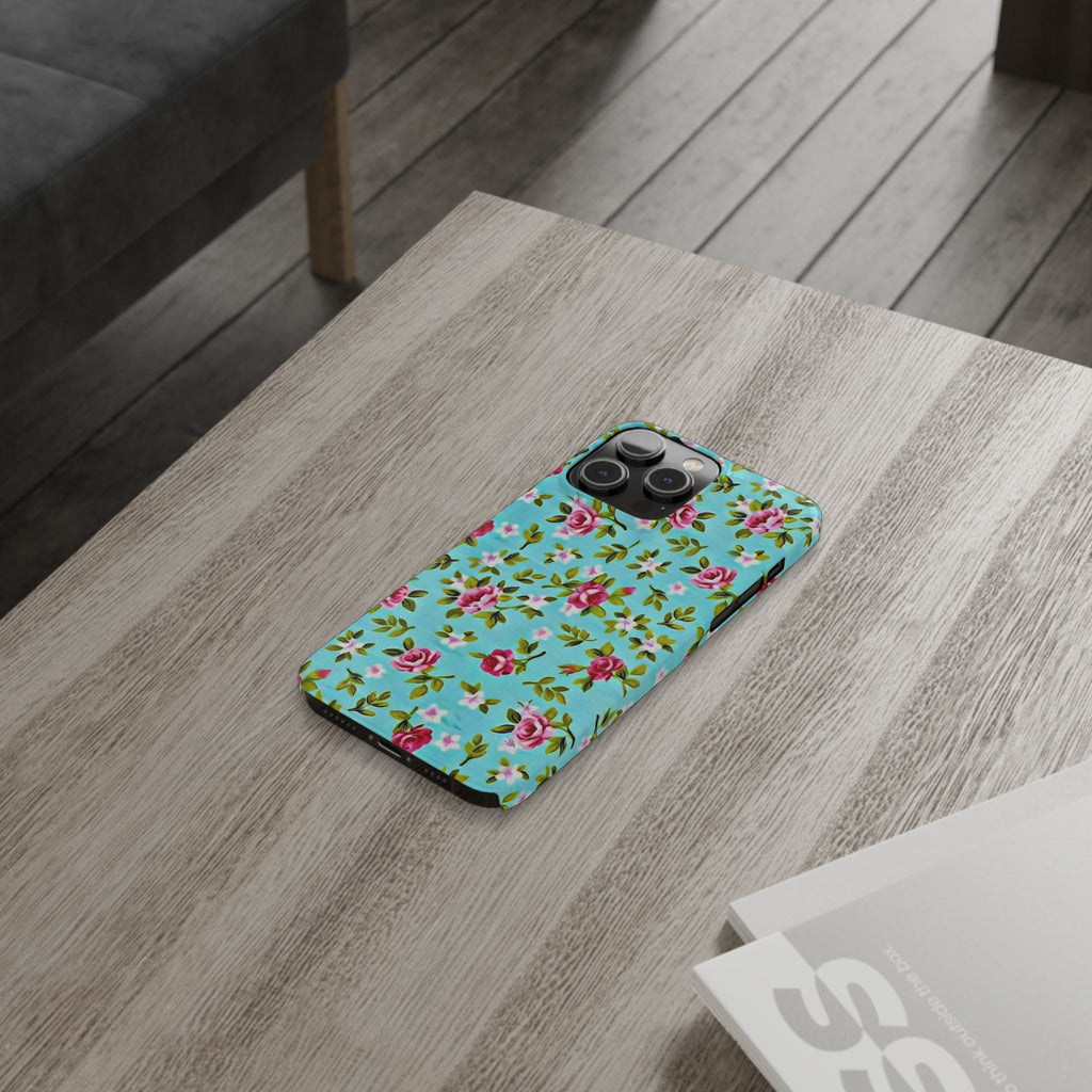 Vintage Pink Roses on Aqua Case