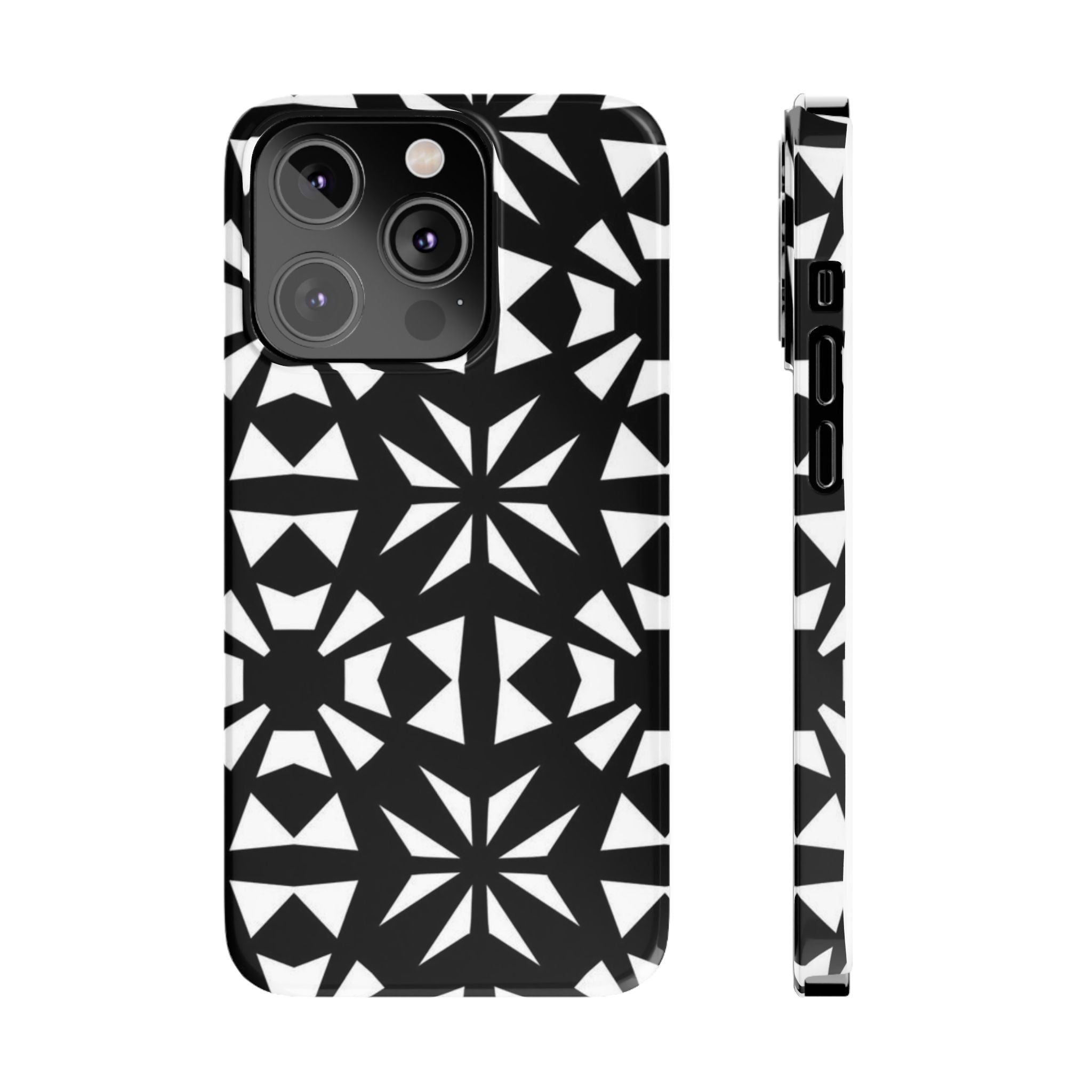 Black & White Geometric Case — Kaleidoscope Star Pattern
