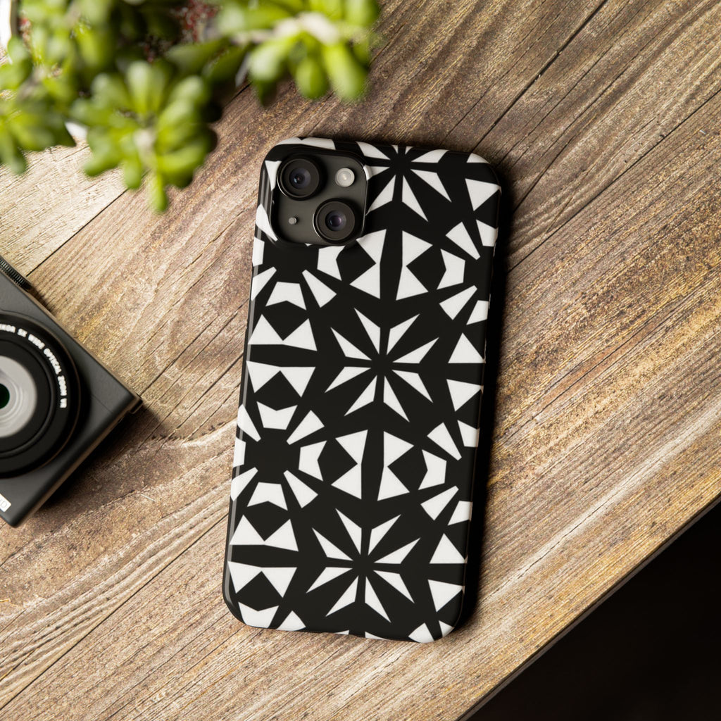 Black & White Geometric Case — Kaleidoscope Star Pattern