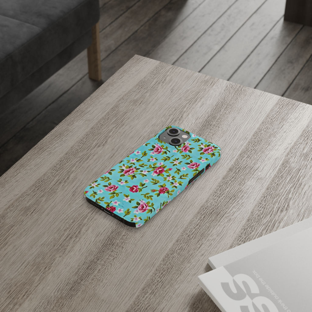 Vintage Pink Roses on Aqua Case