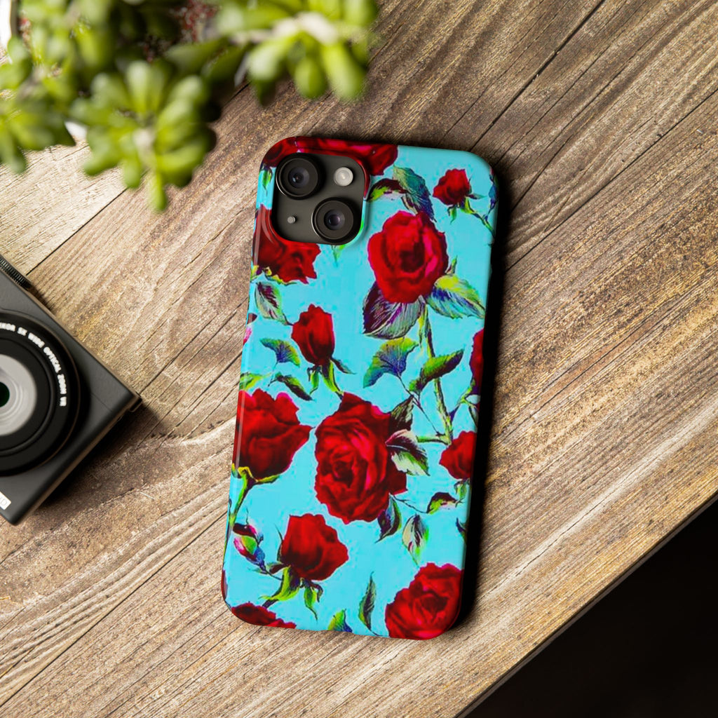 Red Rose Floral on Turquoise Case