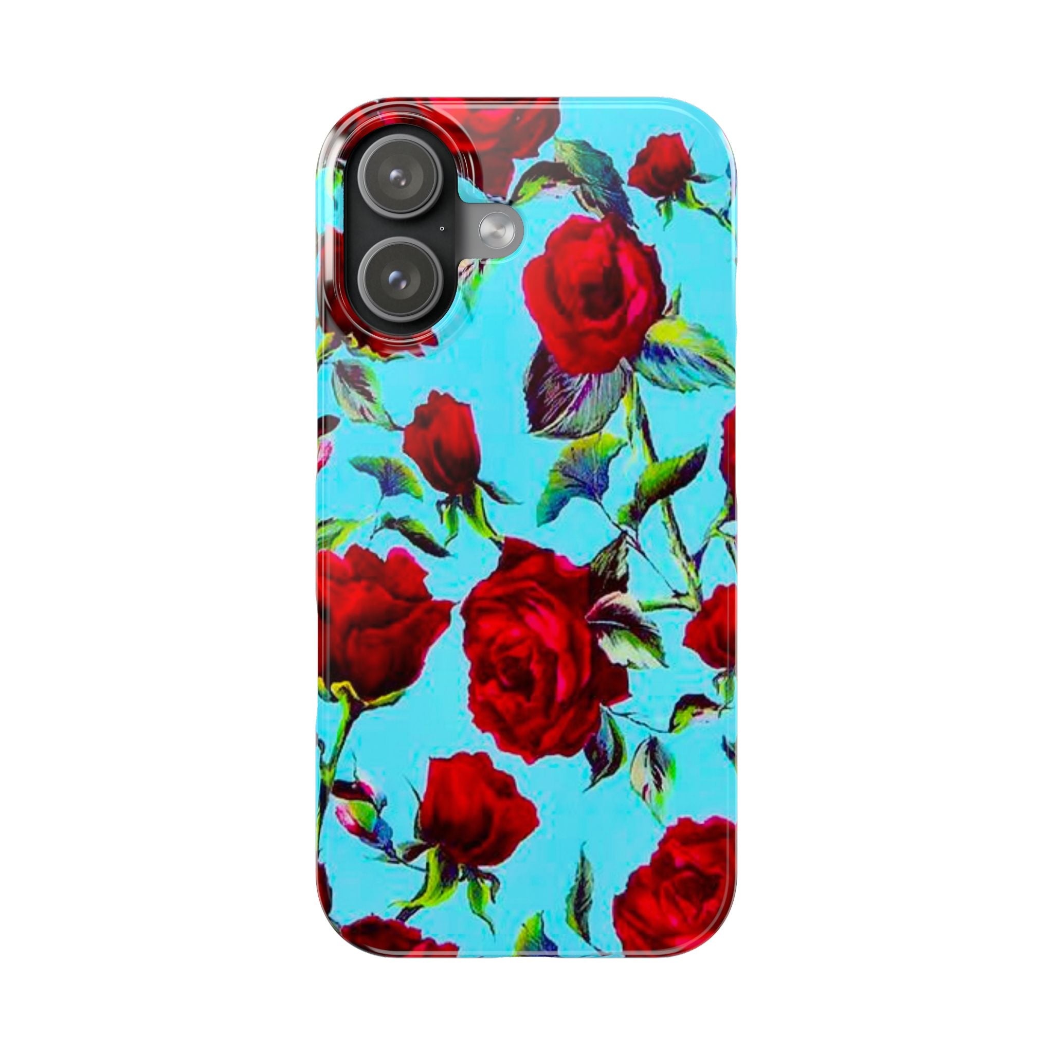 Red Rose Floral on Turquoise Case