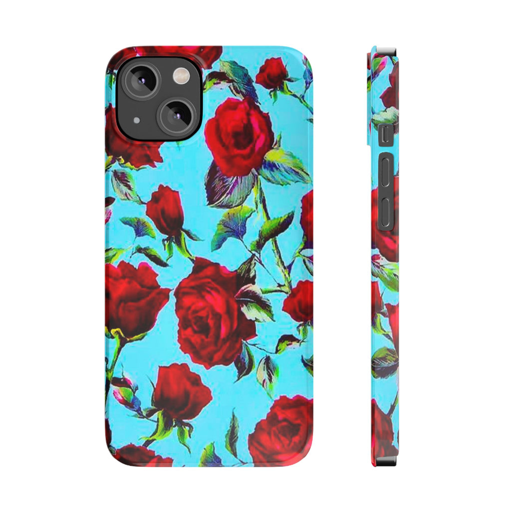 Red Rose Floral on Turquoise Case