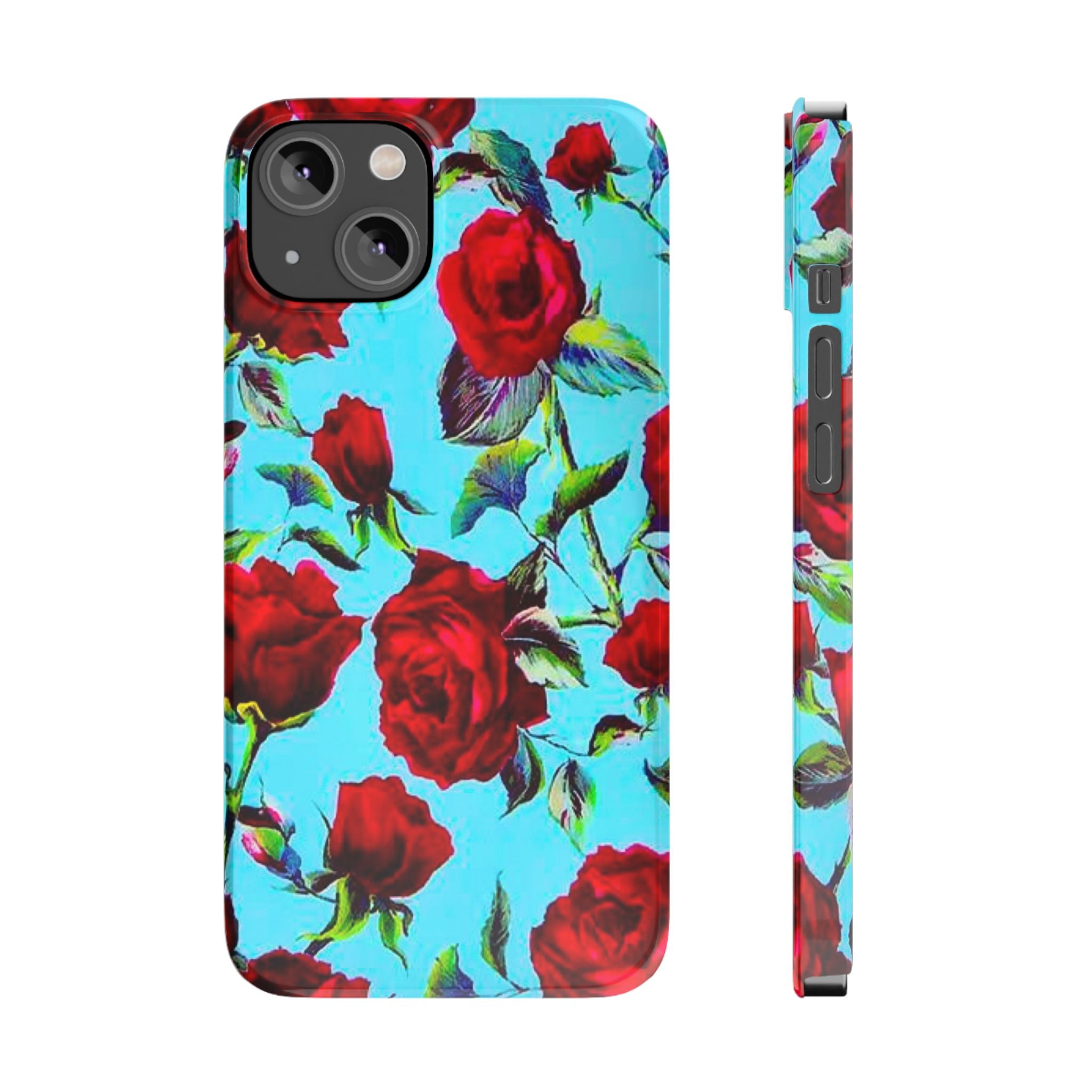 Red Rose Floral on Turquoise Case